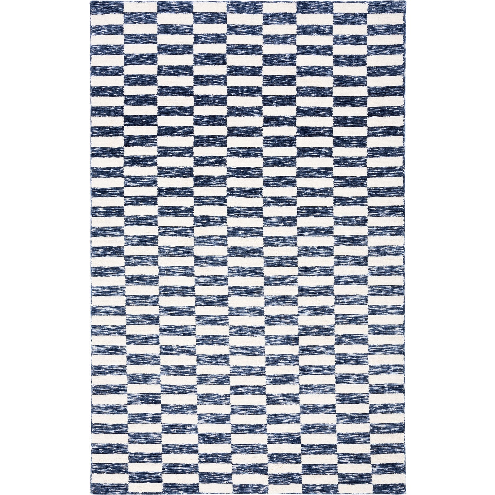 Navy and ivory check rug with heathered stripes and neatly finished edges || ECR109N-5 || top_studio