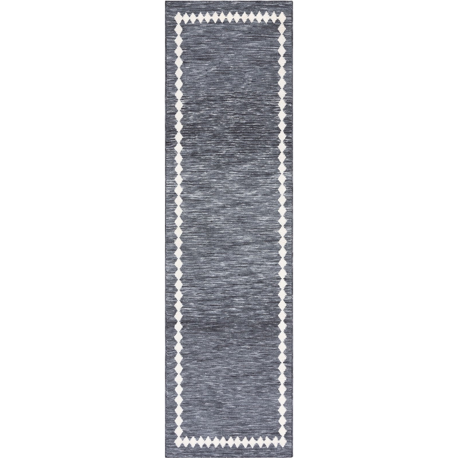 Gray runner rug with ivory geometric border and heathered texture for a clean, modern look || ECR110F-28 || top_studio