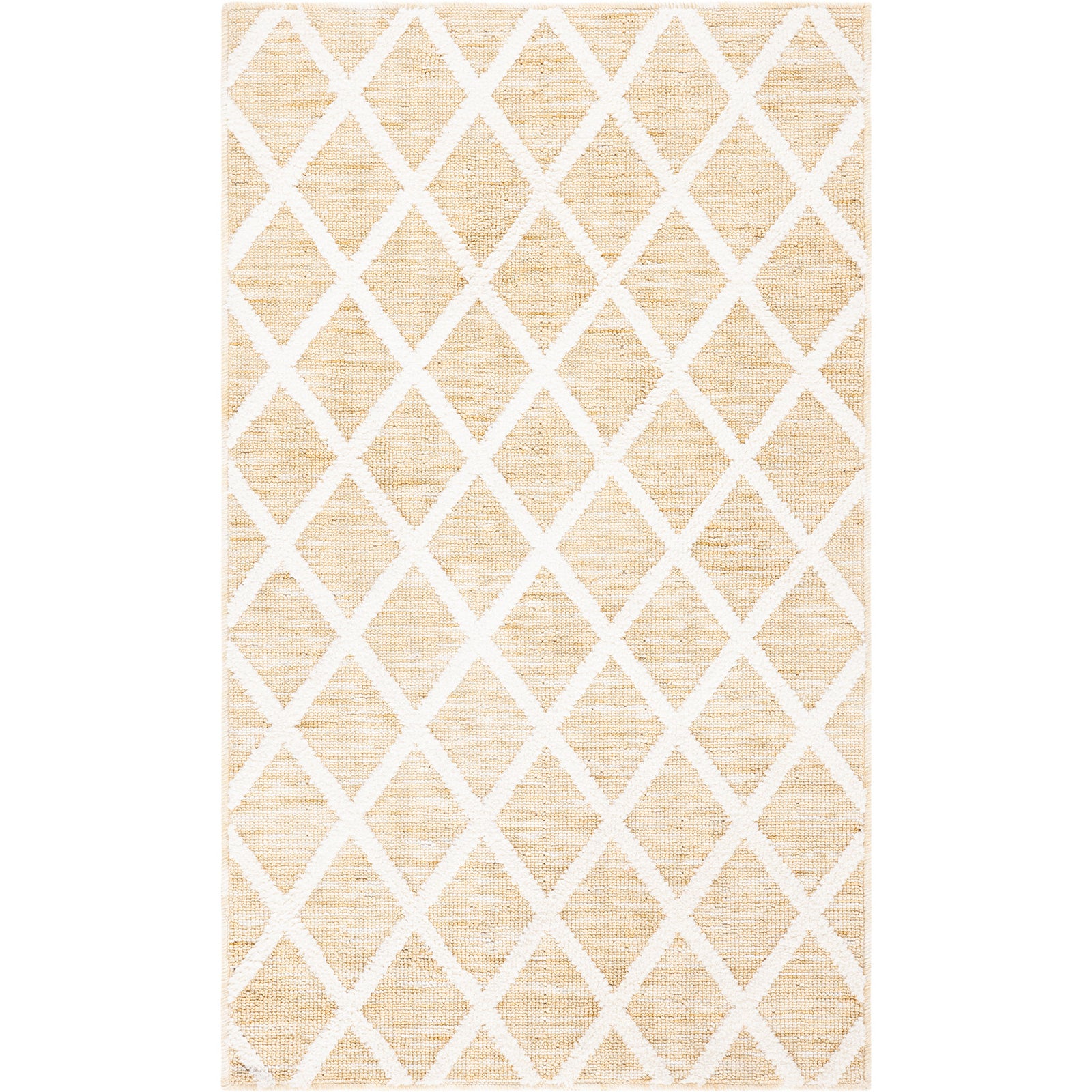 Compact gold and ivory rug with a diamond trellis design for versatile small spaces. || ECR113D-24 || front_studio