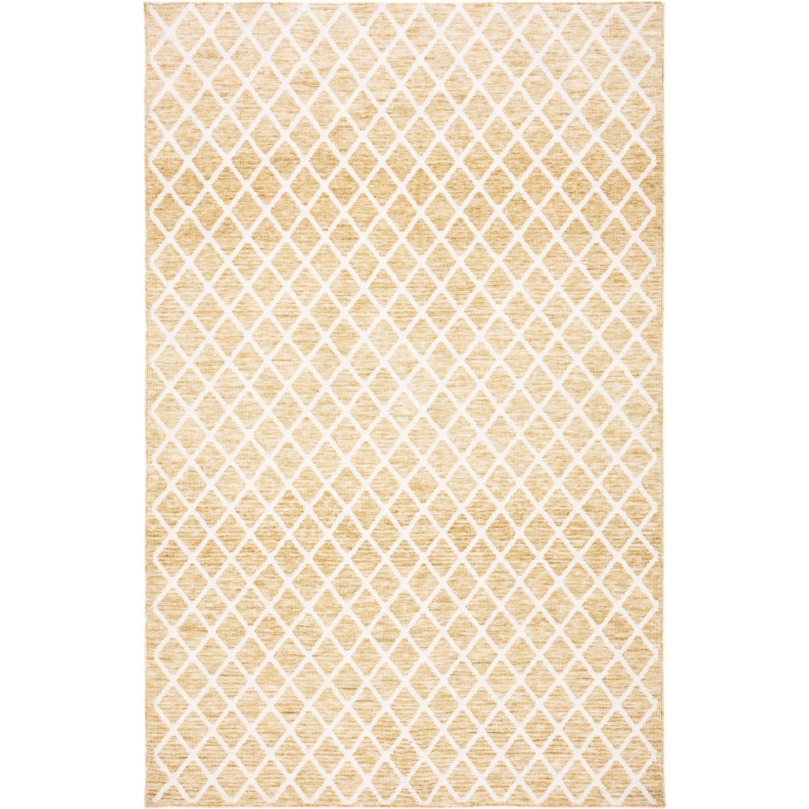 Gold and ivory rug with a raised diamond lattice and neatly finished edges. || ECR113D-5 || front_studio