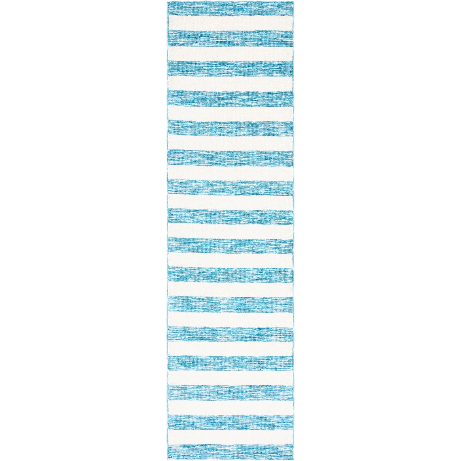 Blue and ivory striped runner rug with low-profile weave and neatly finished blue edges || ECR115M-28 || top_studio