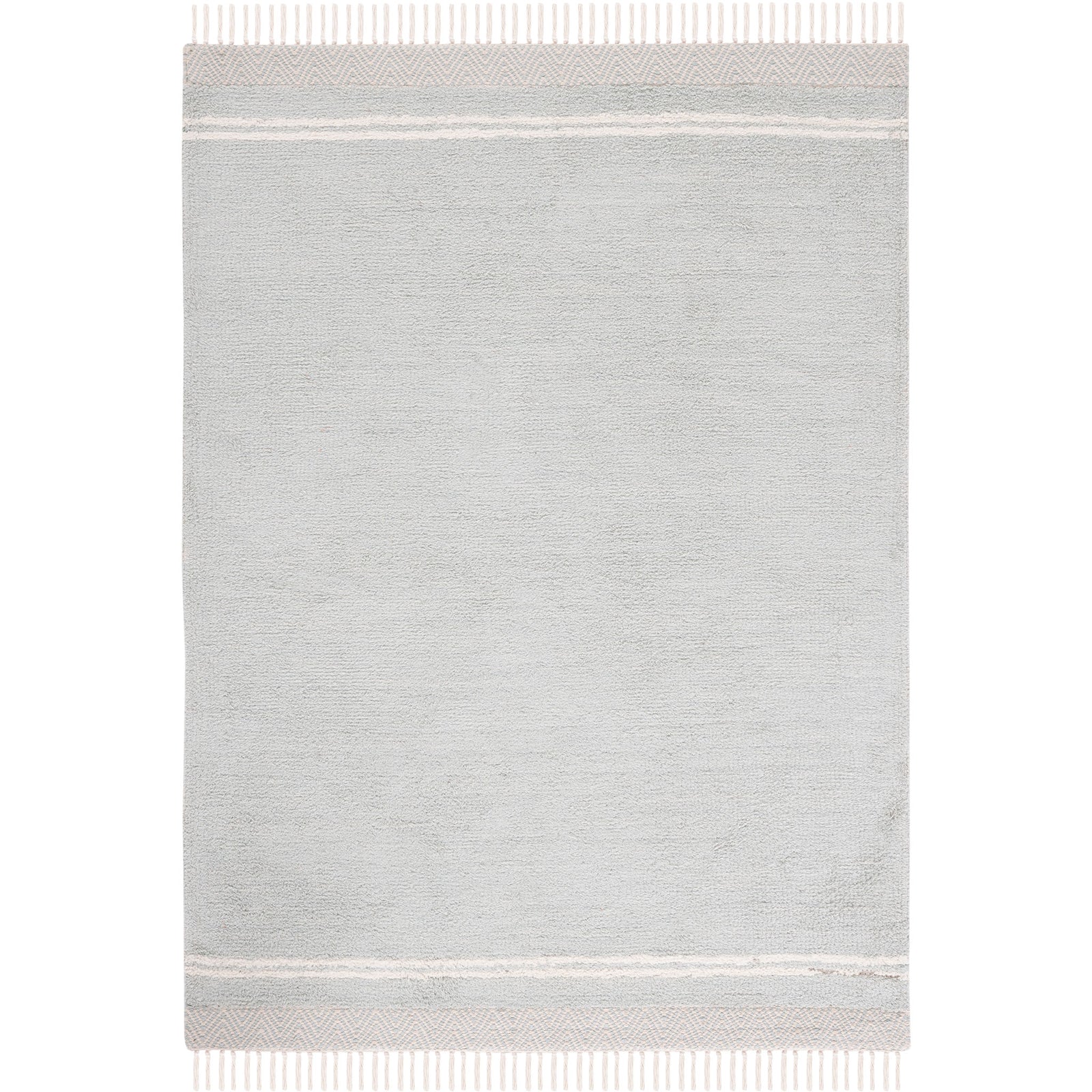 Light blue rug with ivory tasseled ends and a subtle chevron border for easy, breezy style || ECR211J-4 || top_studio