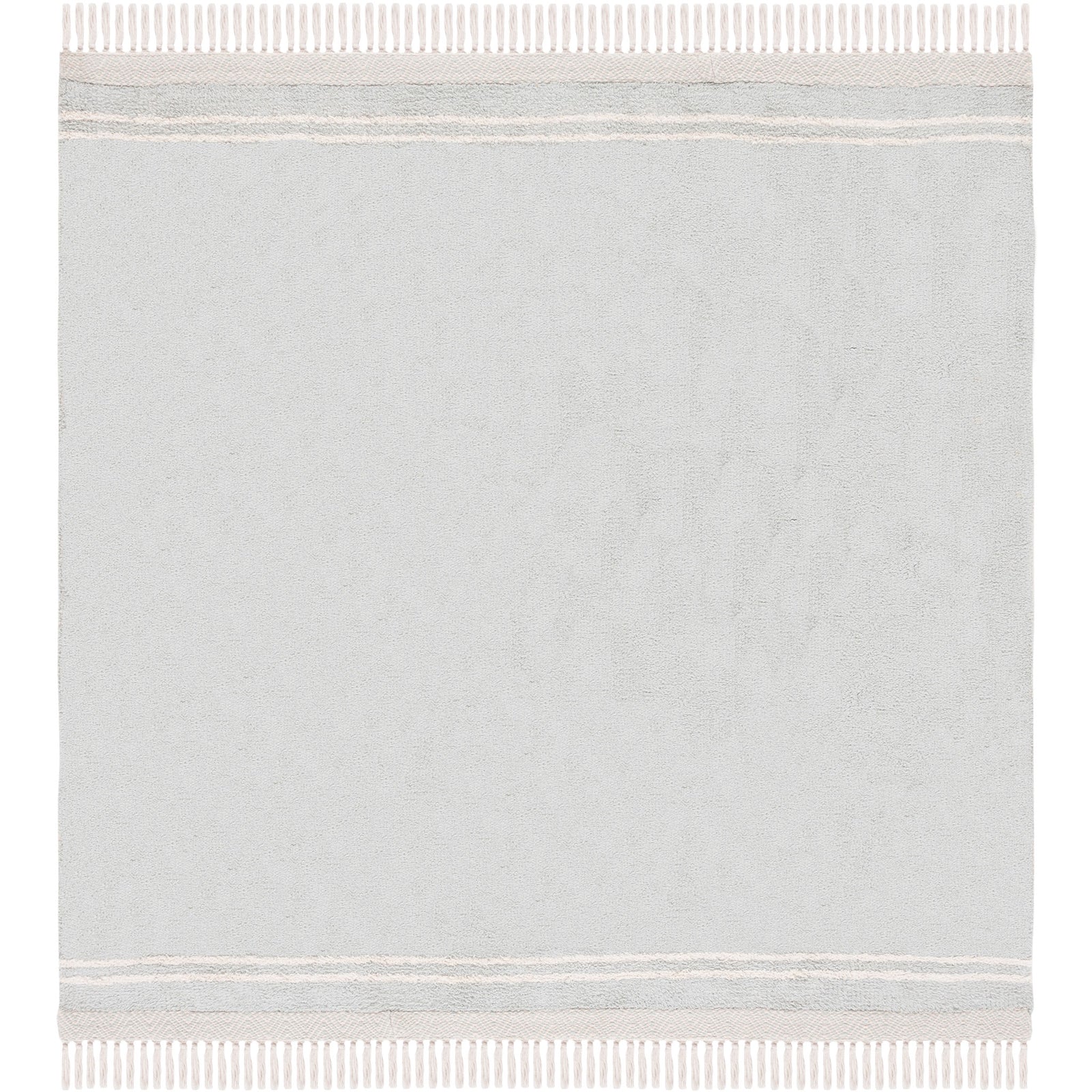 Square light blue rug finished with ivory tassels and refined chevron border at both ends || ECR211J-6SQ || top_studio