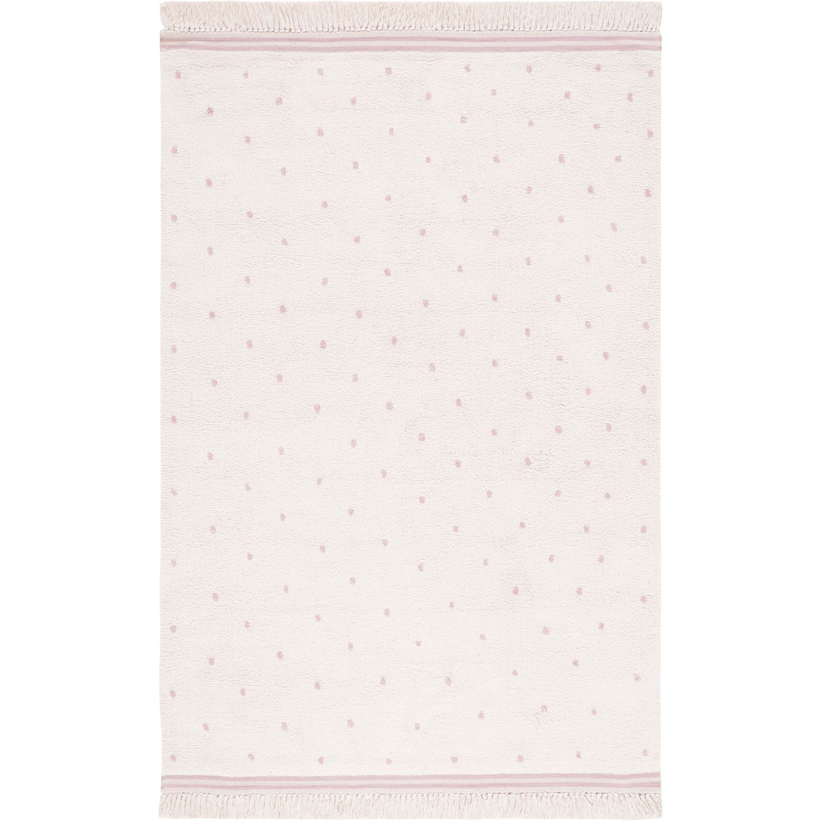 Ivory area rug sprinkled with soft pink dots and finished with fringe trim || ECR212U-5 || top_studio