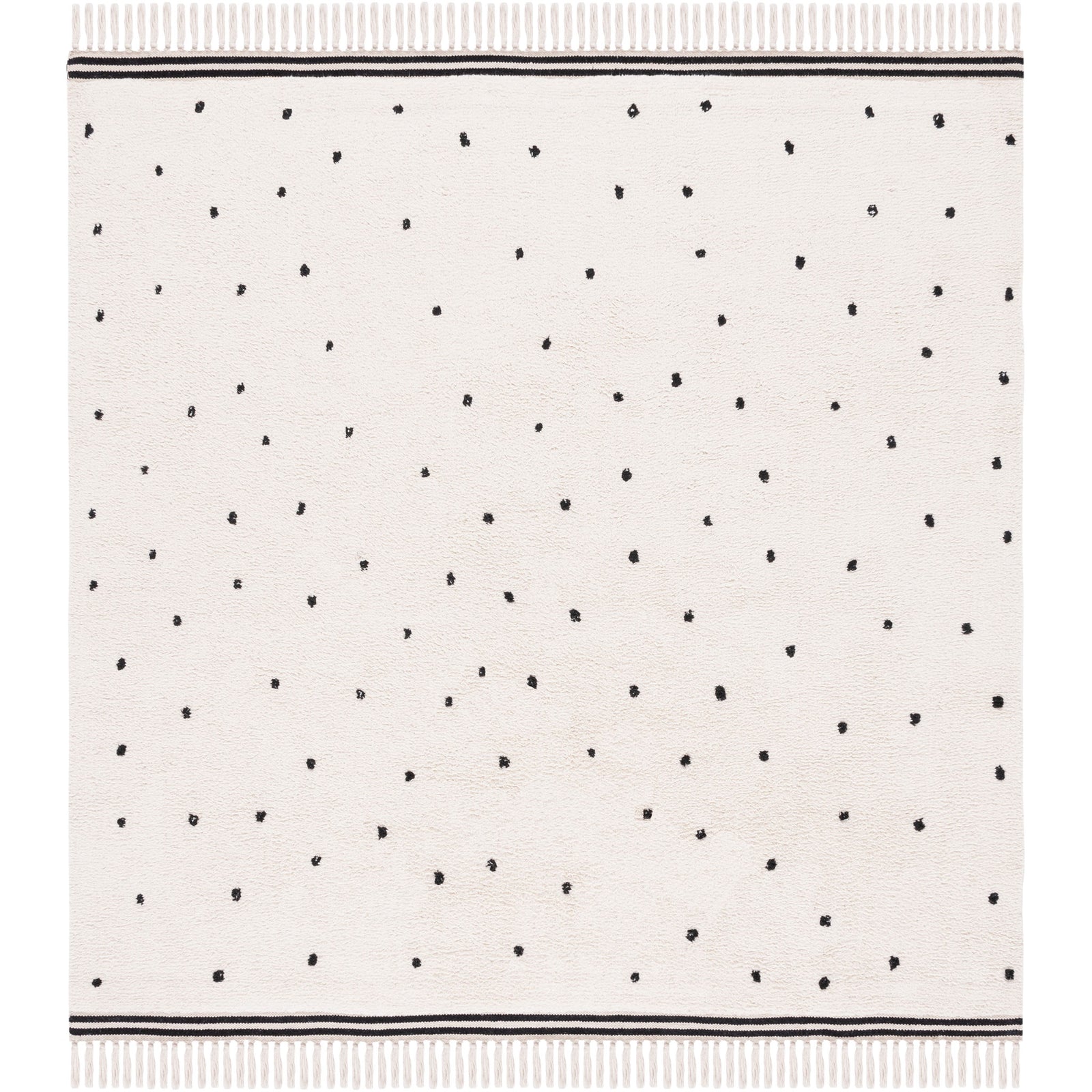 Square ivory rug with dotted pattern and fringe on all sides for balanced, modern style. || ECR212Z-6SQ || top_studio