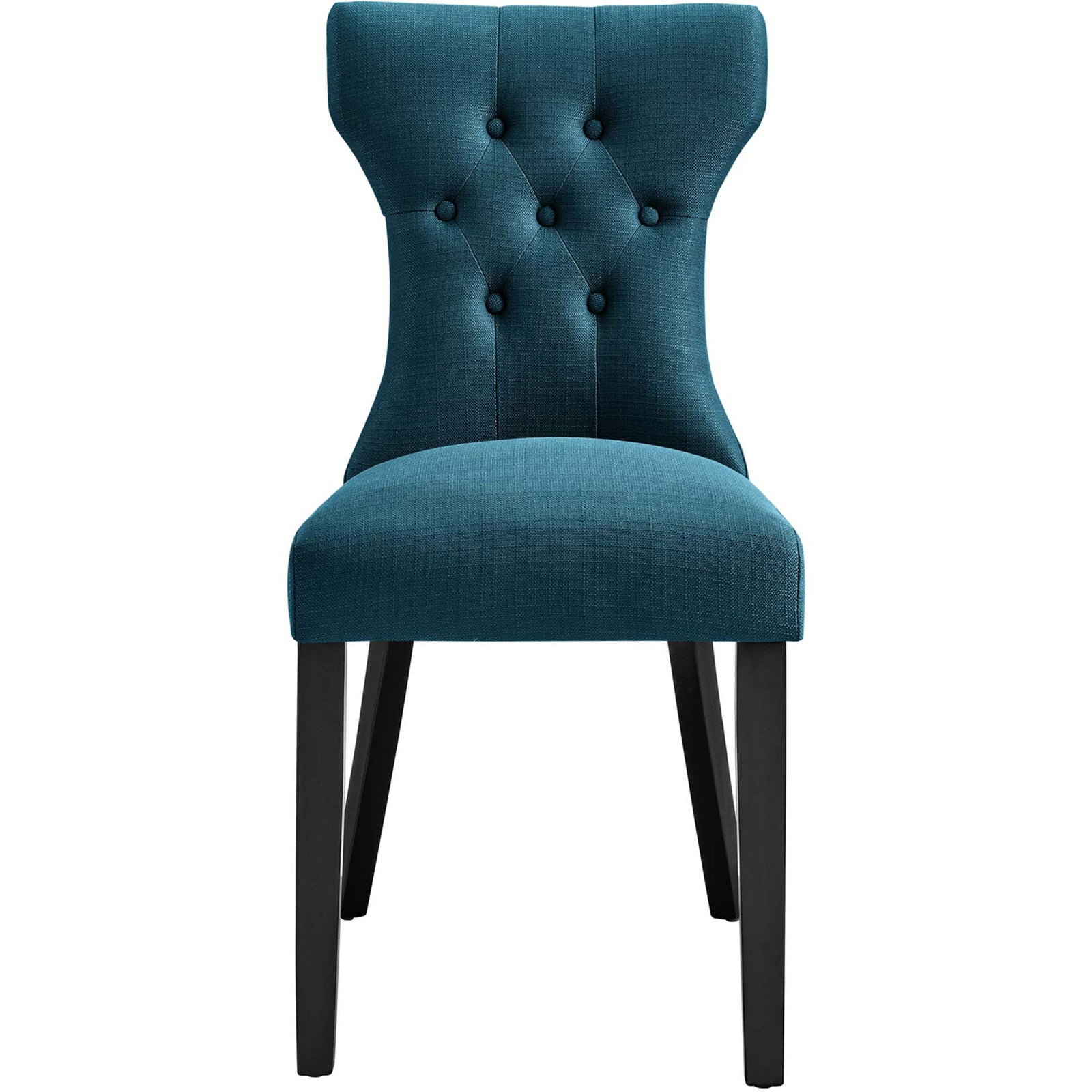 Hourglass azure dining chair with button-tufted backrest and supportive cushioned seat || EEI-1380-AZU || front_studio
