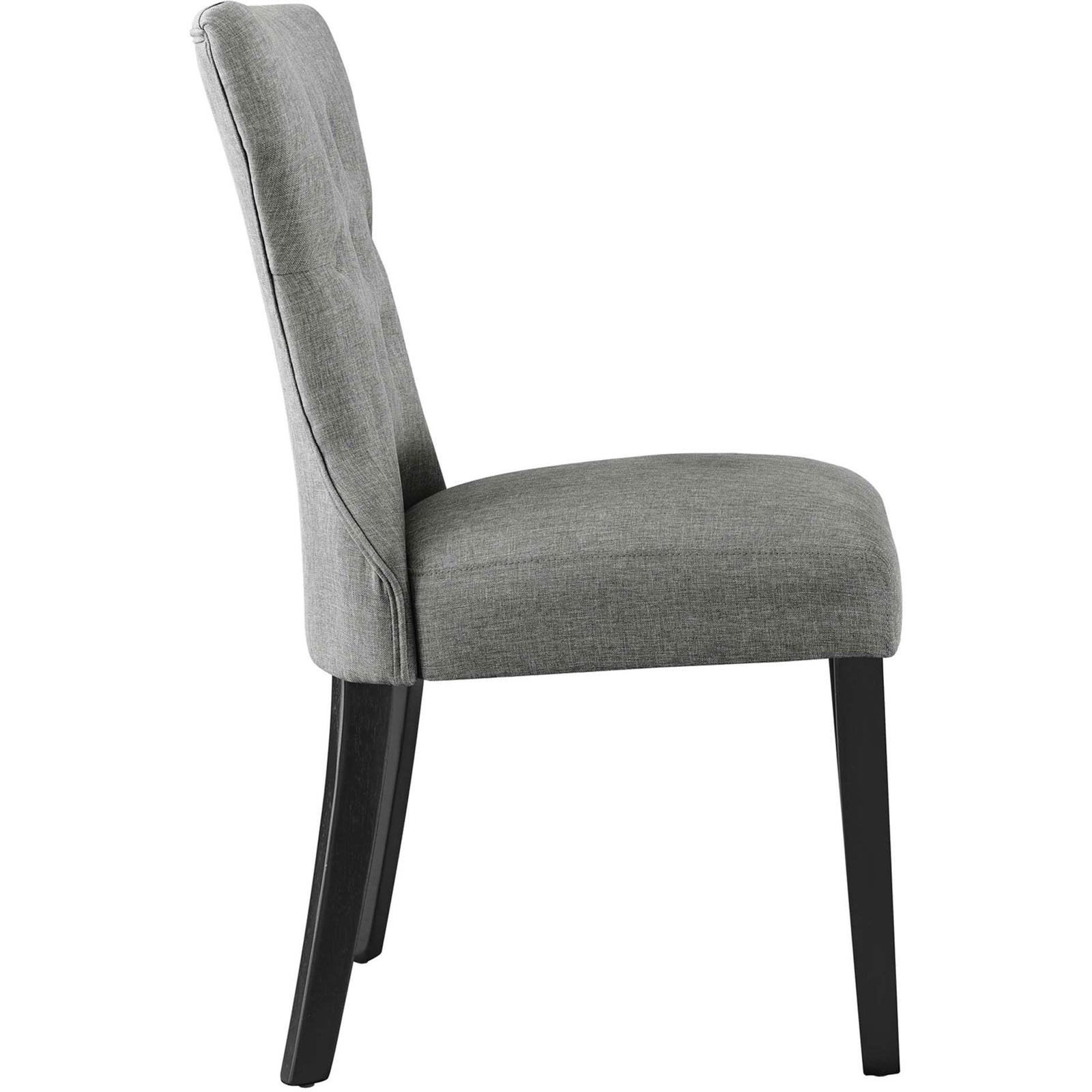Light gray upholstered dining chair showing plush seat cushion and gently curved back for support || EEI-1380-LGR || side_studio