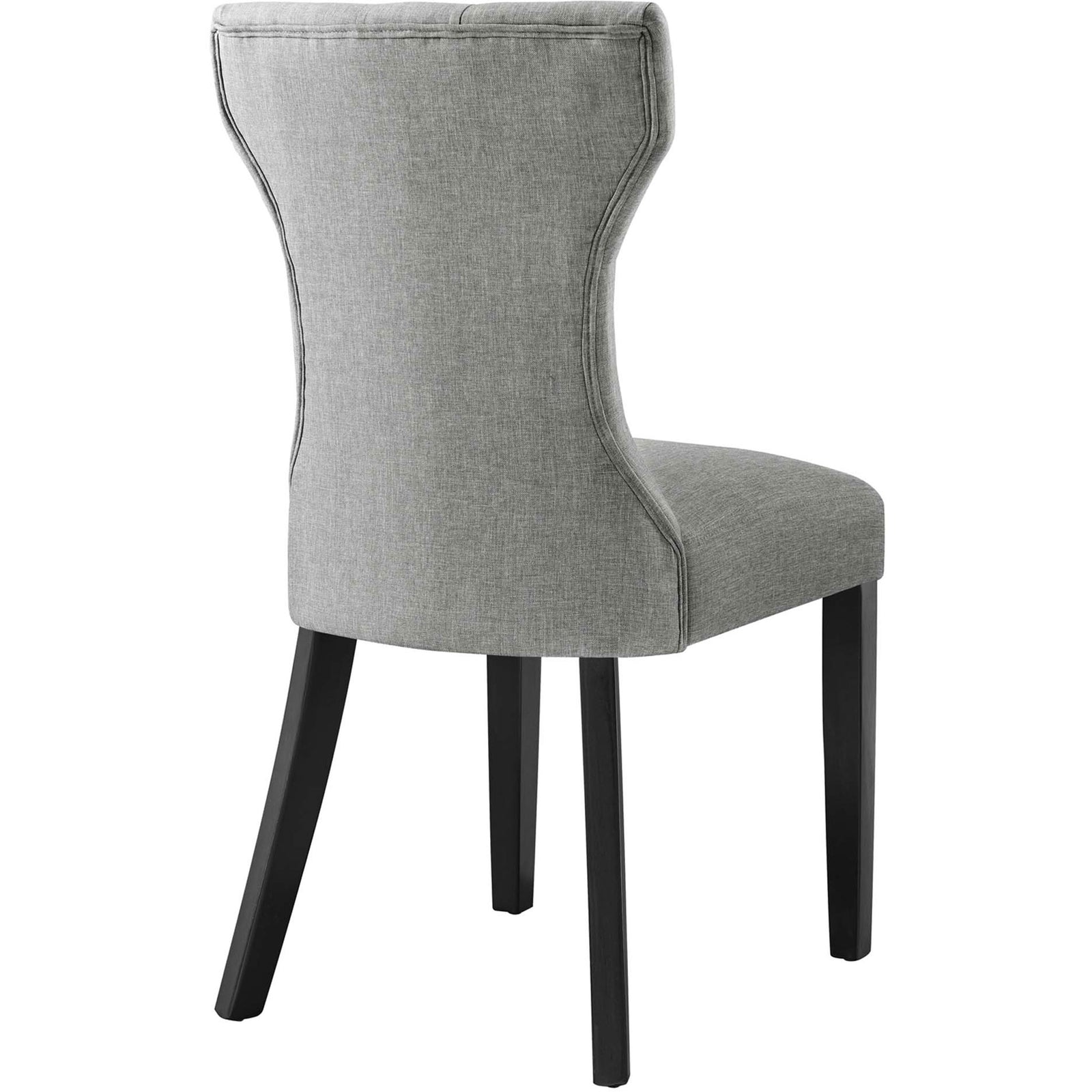 Light gray dining chair with sculpted back silhouette and clean, tailored upholstery detail || EEI-1380-LGR || back_studio