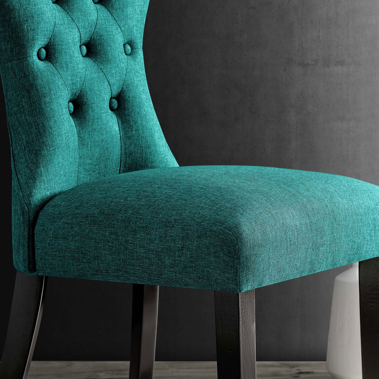 Teal upholstered seat showing rich woven texture and comfortably cushioned design in a modern setting || EEI-1380-TEA || detail_room