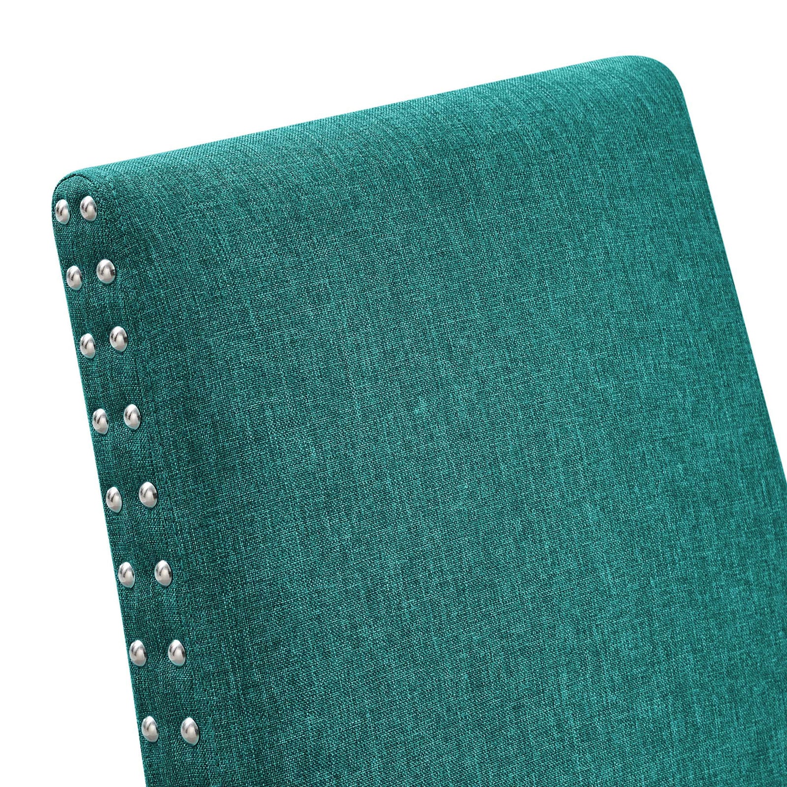 Teal upholstery detail highlighting the smooth fabric texture and polished nailhead accents along the chair back || EEI-1384-TEA || detail_studio