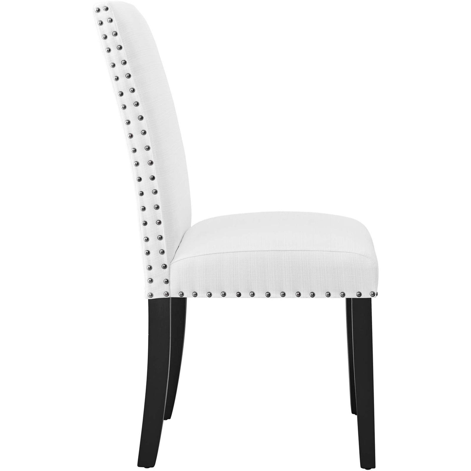 White nailhead dining chair with plush seat and gently curved backrest || EEI-1384-WHI || side_studio