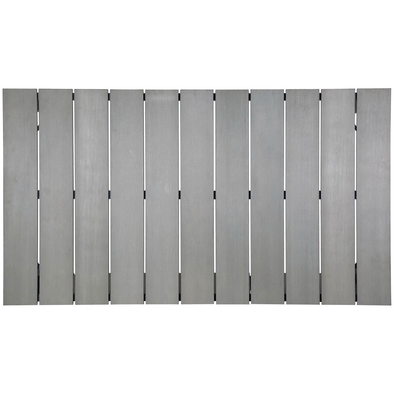 Light gray wood-look slatted tabletop highlighting the modern outdoor finish and texture. || EEI-1508-BRN-GRY || top_studio
