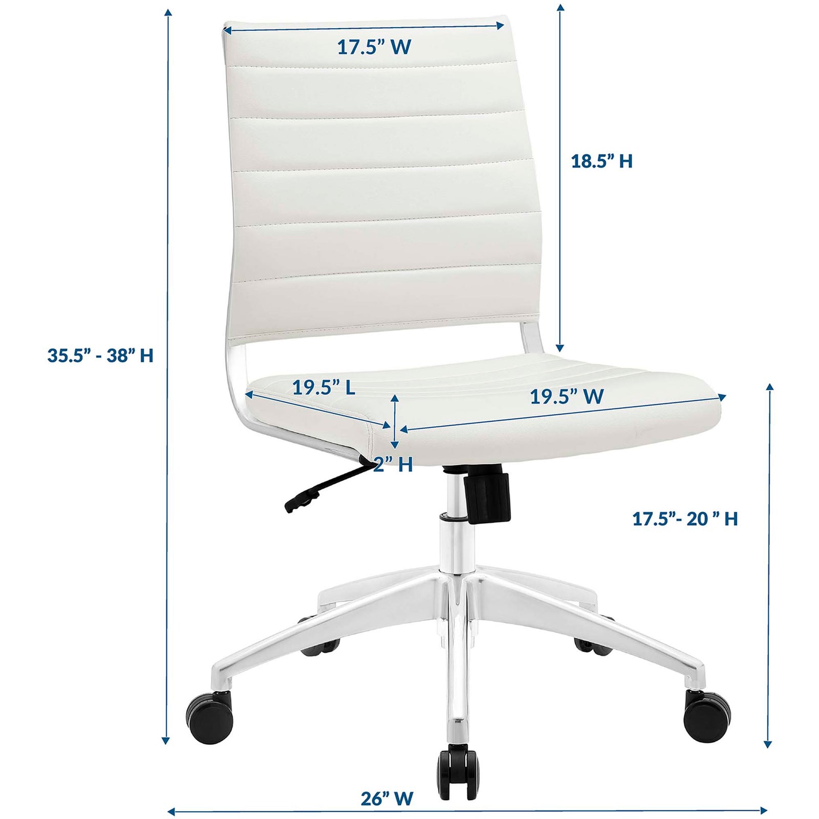 Compact white office chair offering supportive seating and adjustable comfort for modern workspaces. || EEI-1525-WHI || dimension_studio