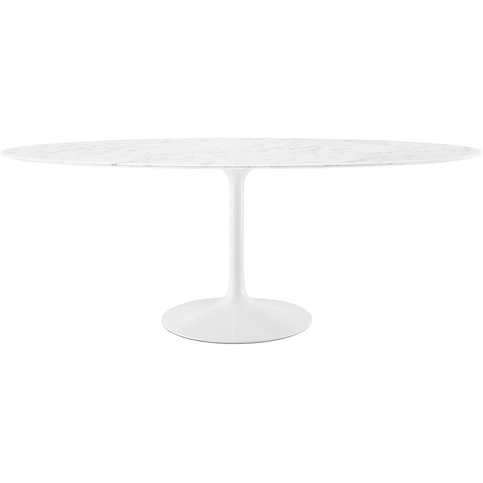 Expansive white 78 inch oval faux marble dining table with pedestal base invites generous gatherings || EEI-1659-WHI || front_studio