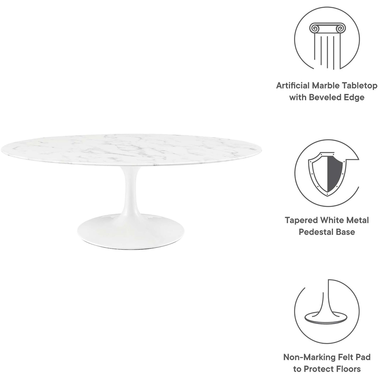 Lipton Oval Coffee Table White Marble