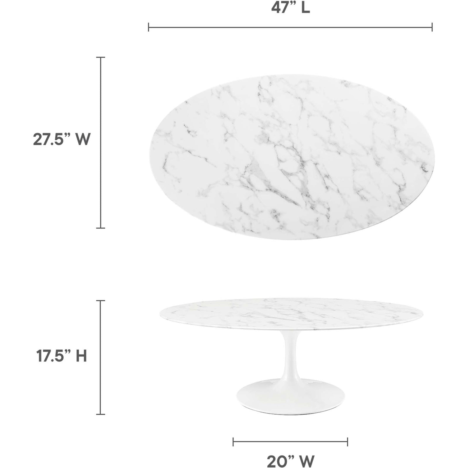 Lipton Oval Coffee Table White Marble