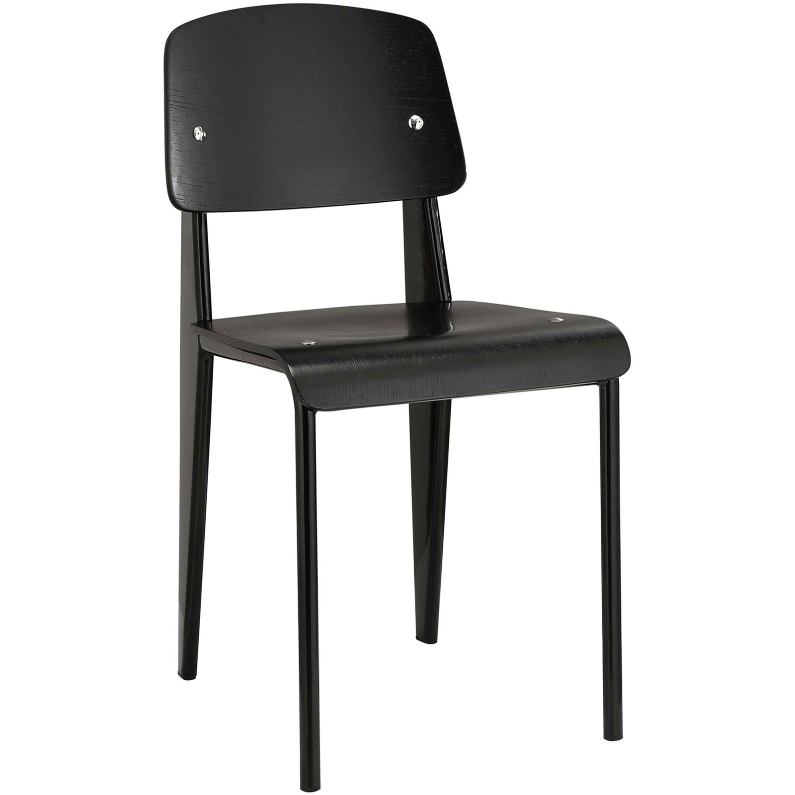 Black bentwood dining chair with curved seat, rounded backrest, and sleek tubular metal legs for modern spaces || EEI-214-BLK-BLK || front_angle_studio