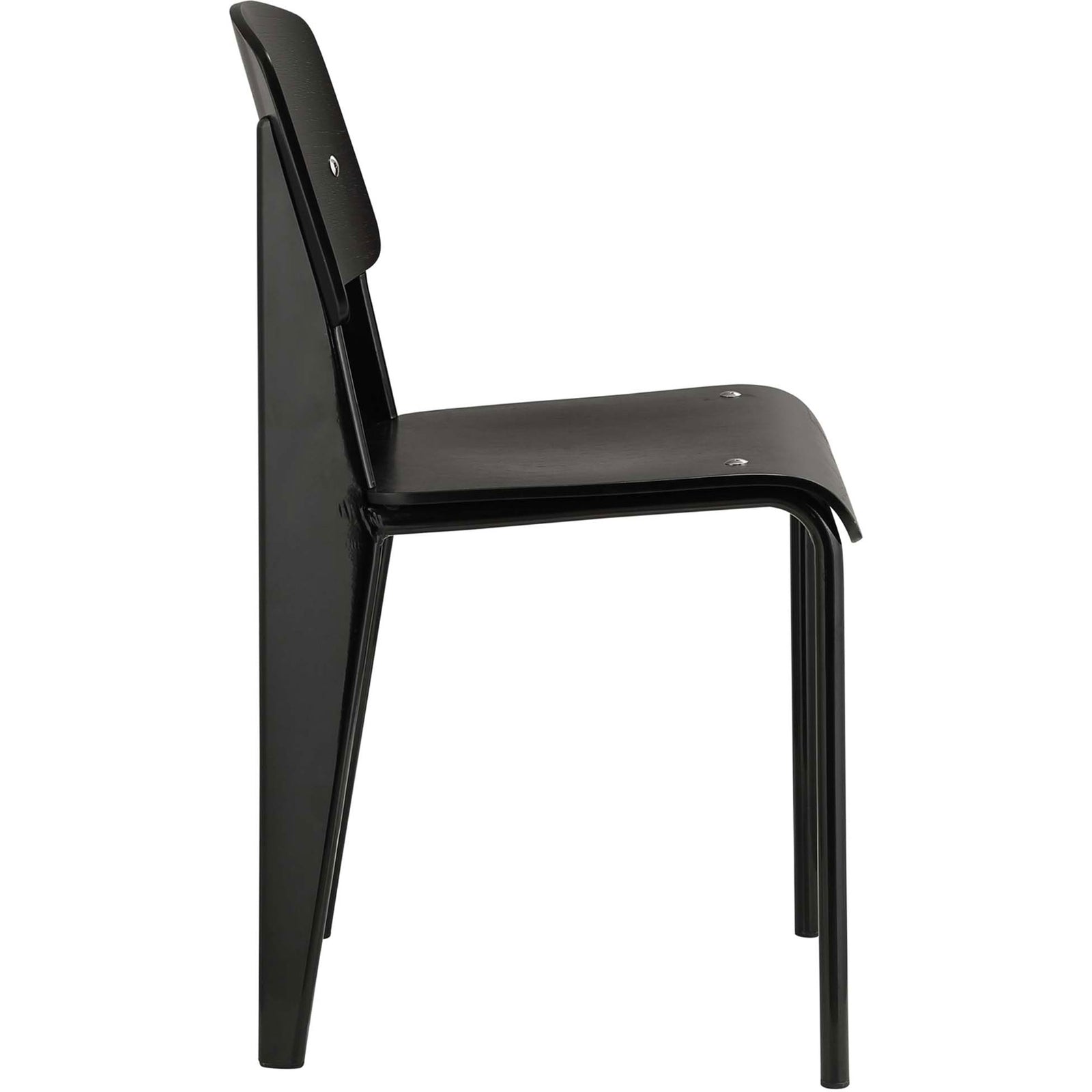 Black dining chair with slim metal frame and smoothly contoured bentwood seat designed for everyday comfort || EEI-214-BLK-BLK || side_studio