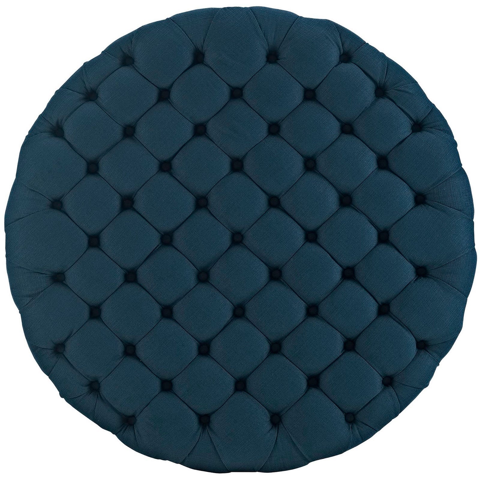 Overhead view of the azure ottoman showing its quilted grid of deep button tufts for visual texture || EEI-2225-AZU || top_studio