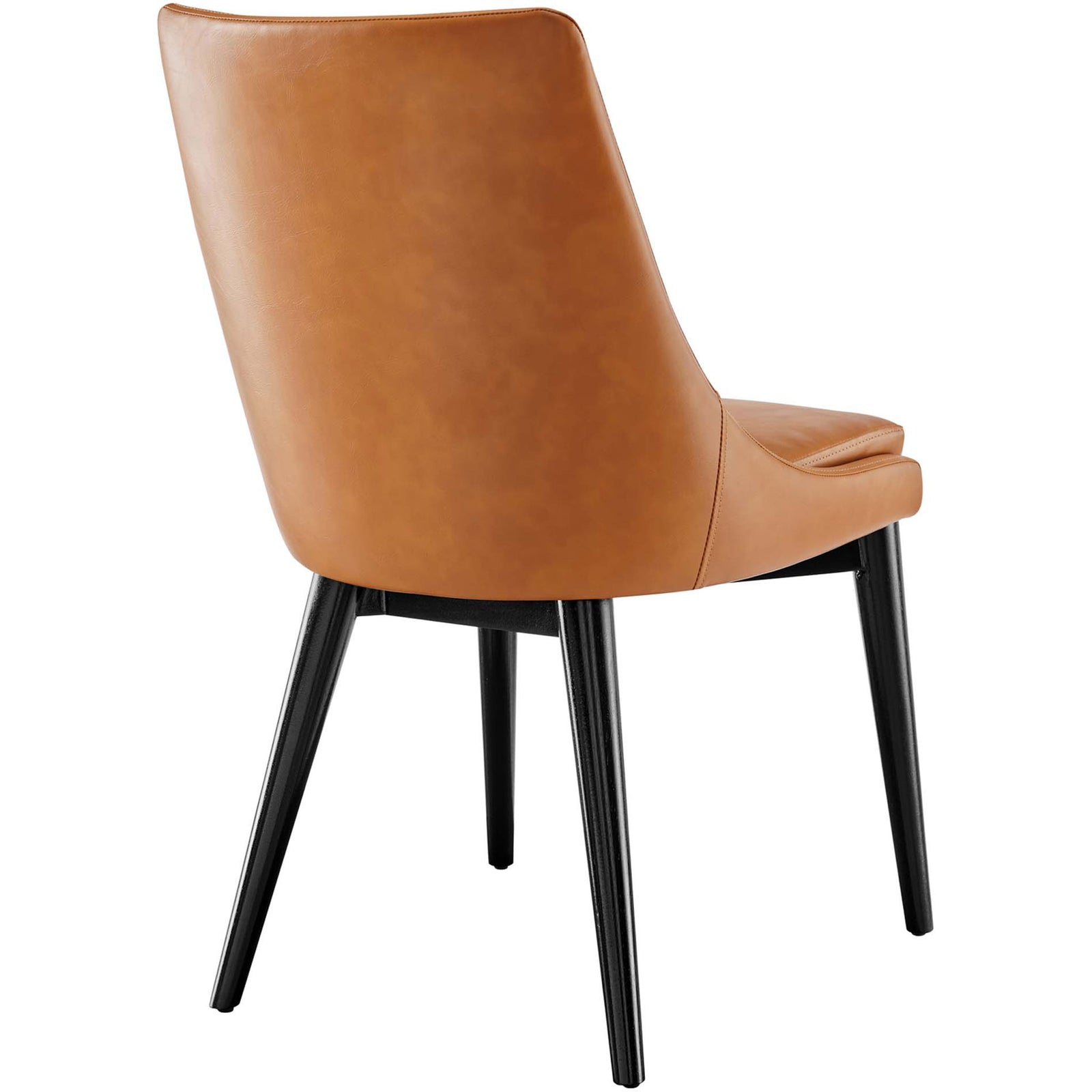 Smooth tan vegan leather backrest and seat on modern black wood legged chair || EEI-2226-TAN || back_angle_studio