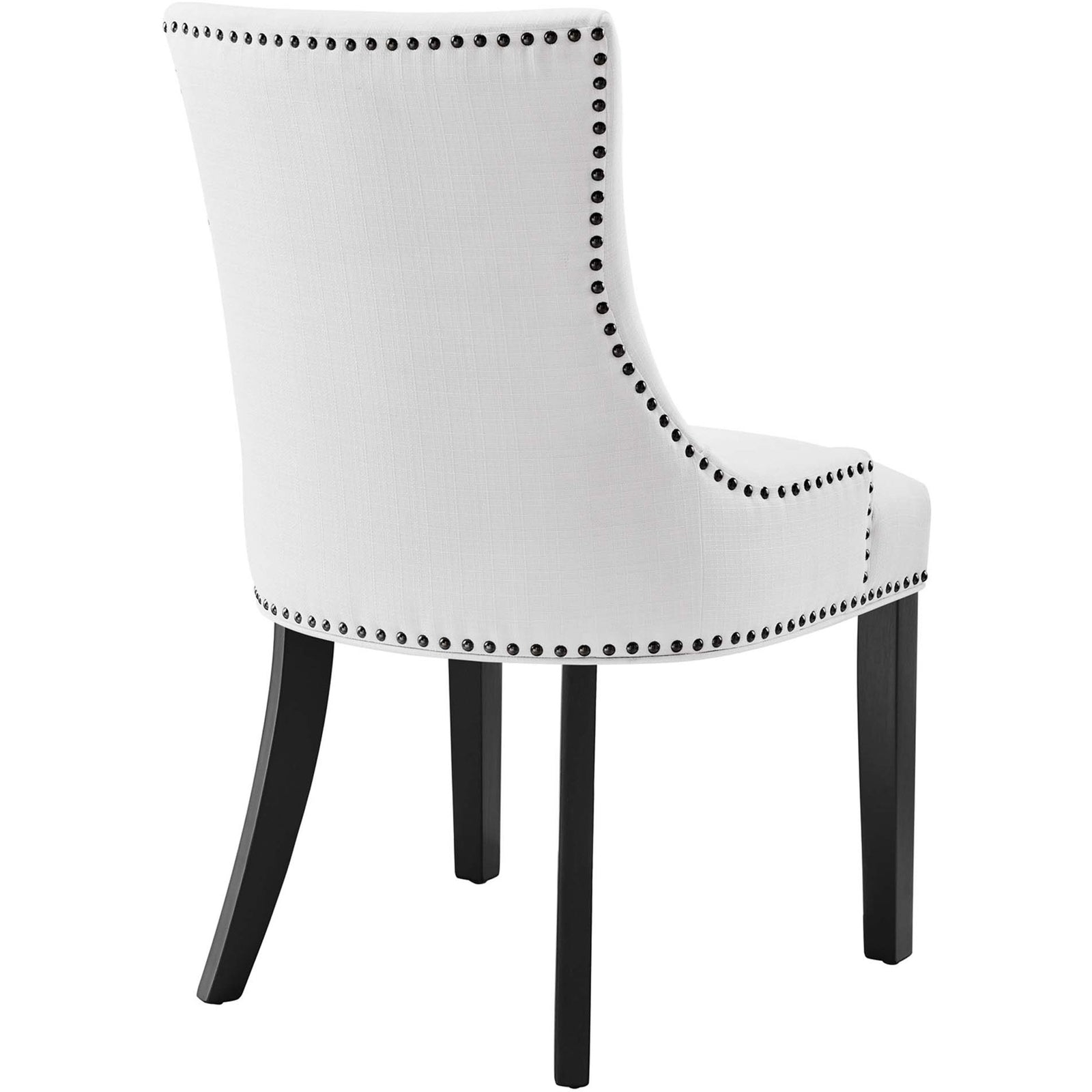 White nailhead trim dining chair with gently curved back and tapered black legs || EEI-2229-WHI || back_angle_studio