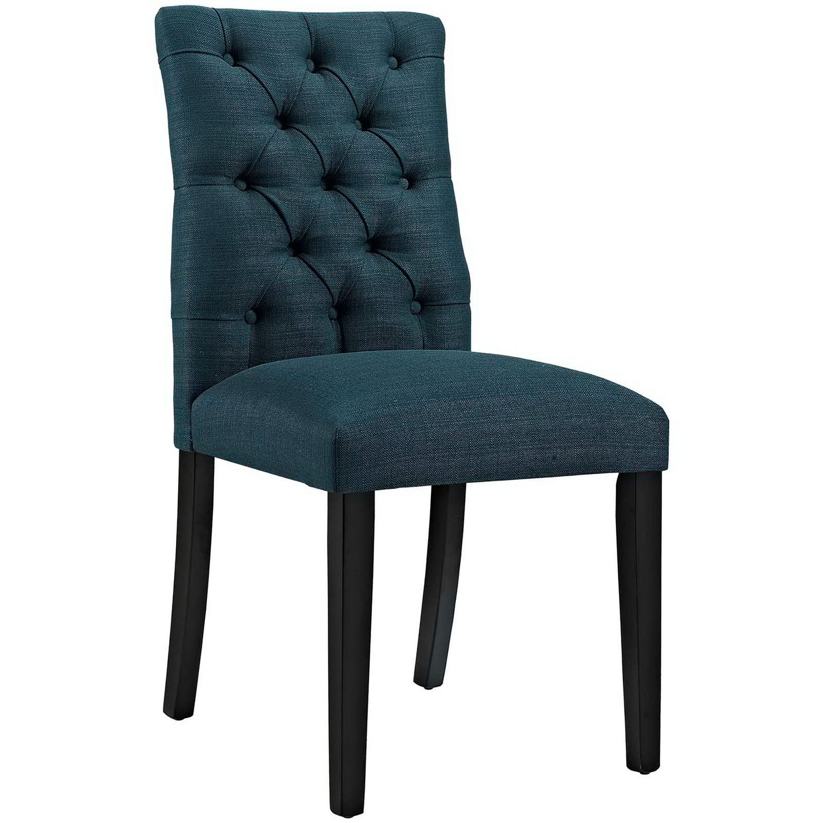 Azure button-tufted dining chair with plush cushioned seat and sleek dark wood legs. || EEI-2231-AZU || front_angle_studio