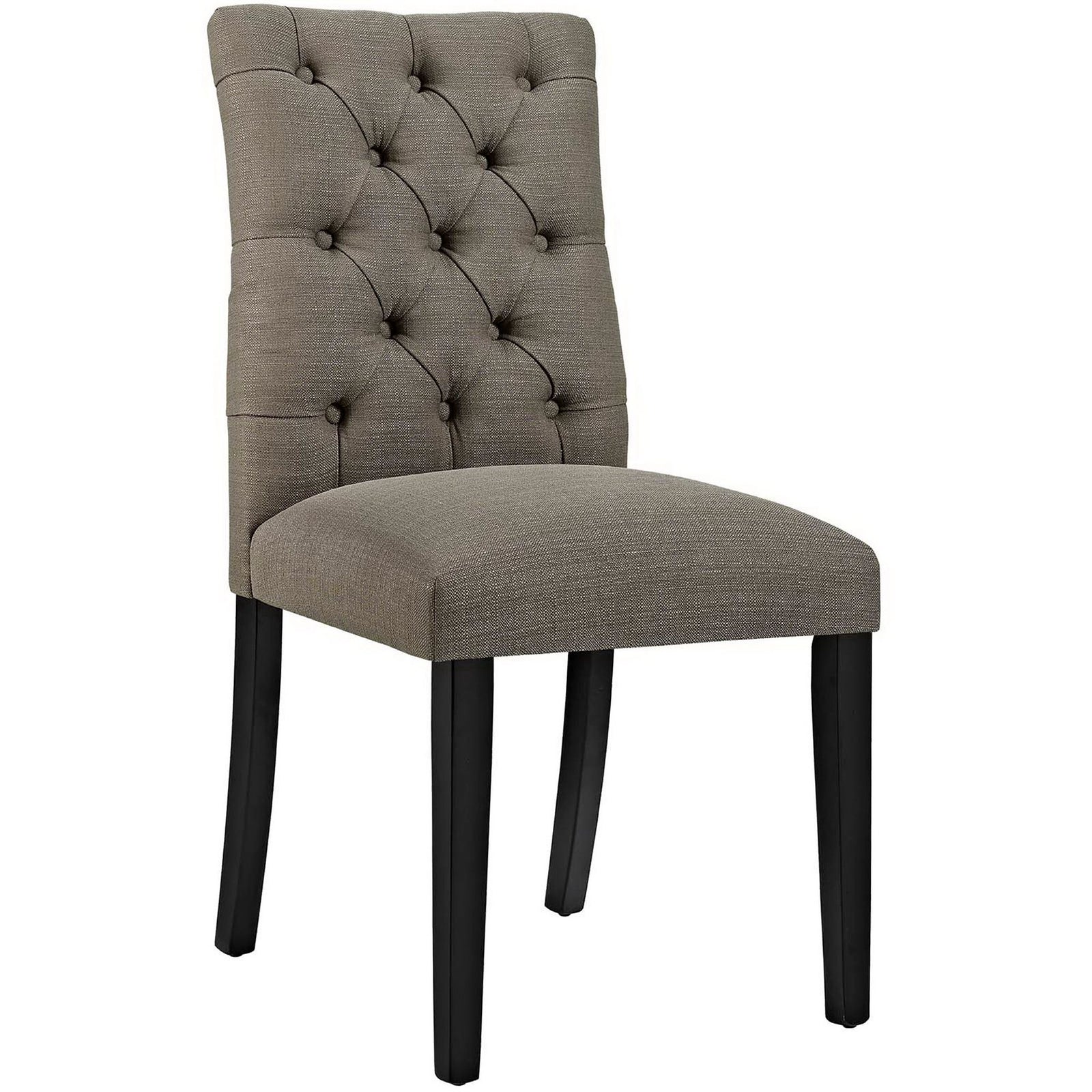 Granite tufted dining chair with plush cushioning and dark wood legs for an elegant dining upgrade || EEI-2231-GRA || front_angle_studio