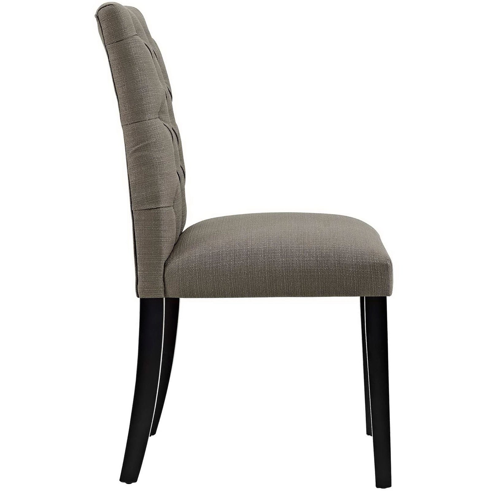 Side profile of granite upholstered dining chair showcasing thick seat and smooth, tailored lines || EEI-2231-GRA || side_studio