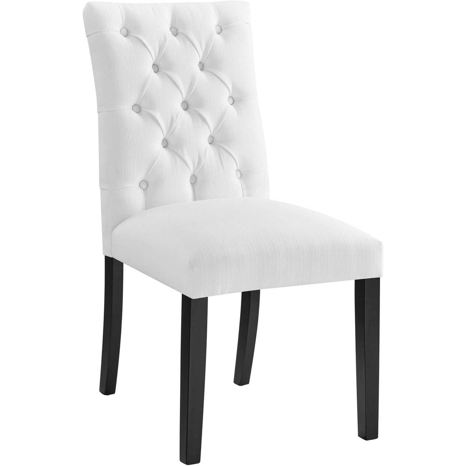 Elegant white upholstered dining chair showcasing plush seat and diamond tufted backrest || EEI-2231-WHI || front_angle_studio
