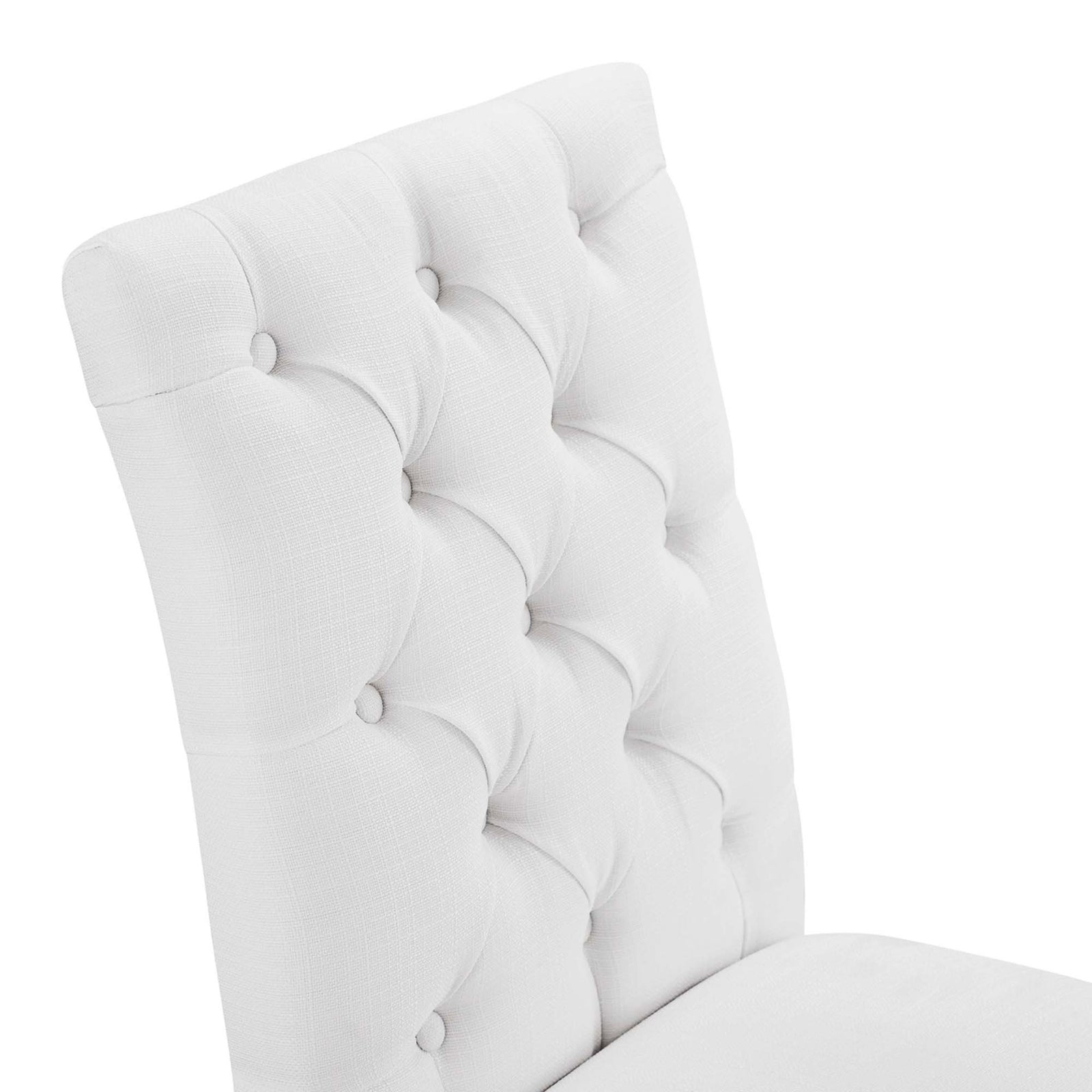 Tufted chair back in white fabric with fabric-covered buttons and subtle woven texture || EEI-2231-WHI || detail_studio