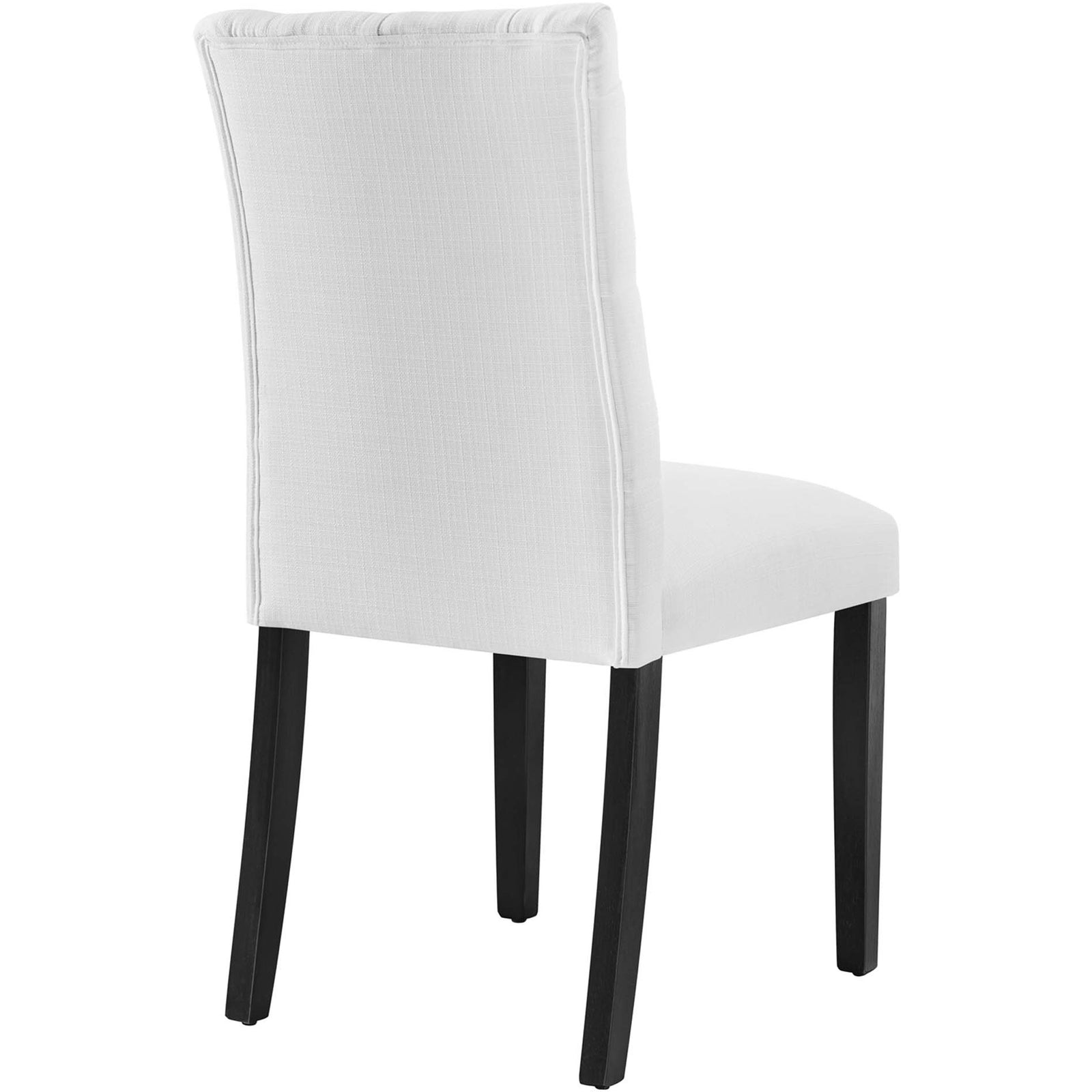 Back view of white dining chair highlighting smooth upholstery and tailored welt trim || EEI-2231-WHI || back_angle_studio