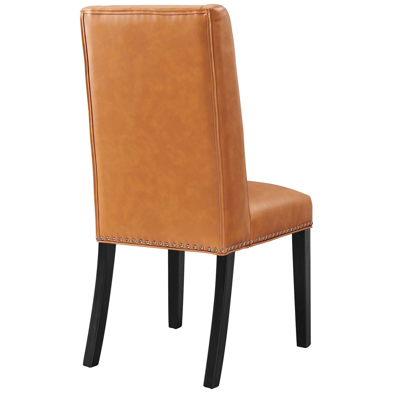 Smooth tan vegan leather back with subtle winged sides and neat stitching for a tailored look. || EEI-2232-TAN || back_angle_studio