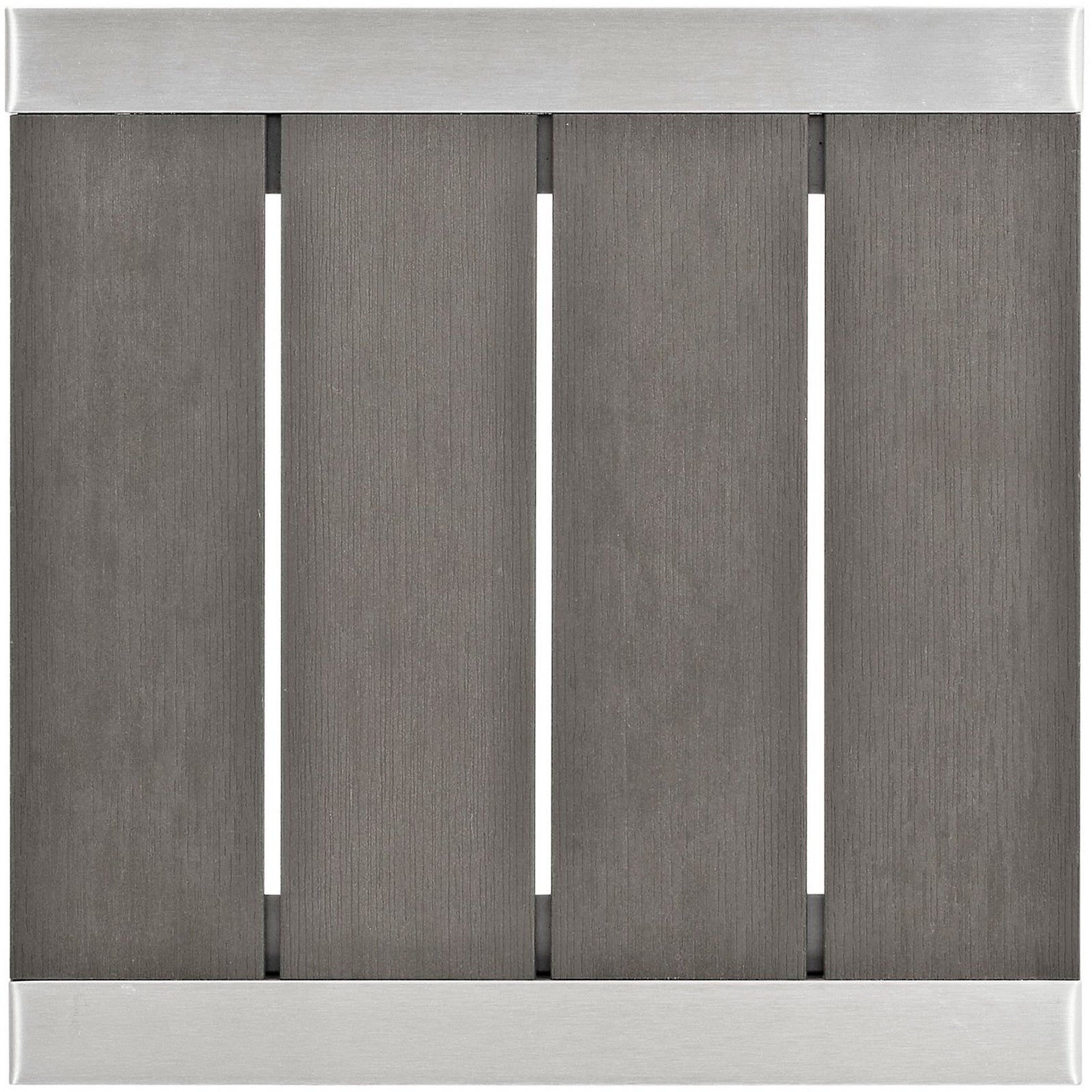 Gray slatted tabletop surface with evenly spaced panels framed by brushed silver edges || EEI-2248-SLV-GRY || top_studio