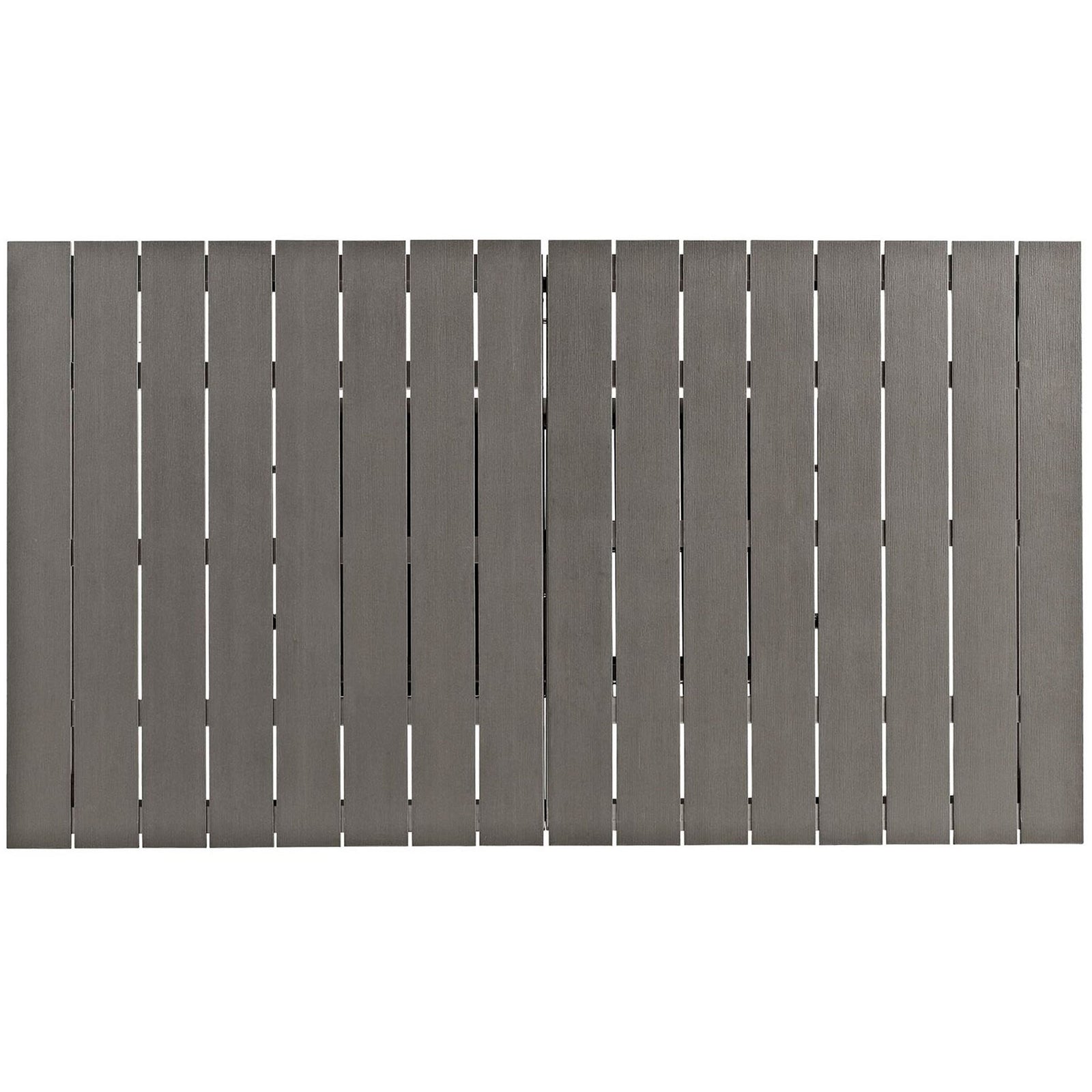 Gray plank tabletop in compact position, providing a sleek surface for everyday outdoor dining || EEI-2257-SLV-GRY || top_studio