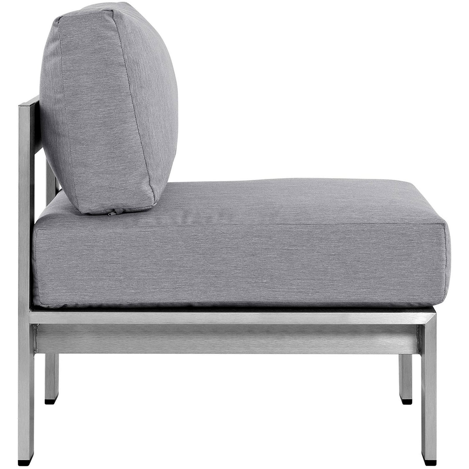 Thick seat and back cushions provide inviting comfort on this modern armless chair || EEI-2263-SLV-GRY || side_studio