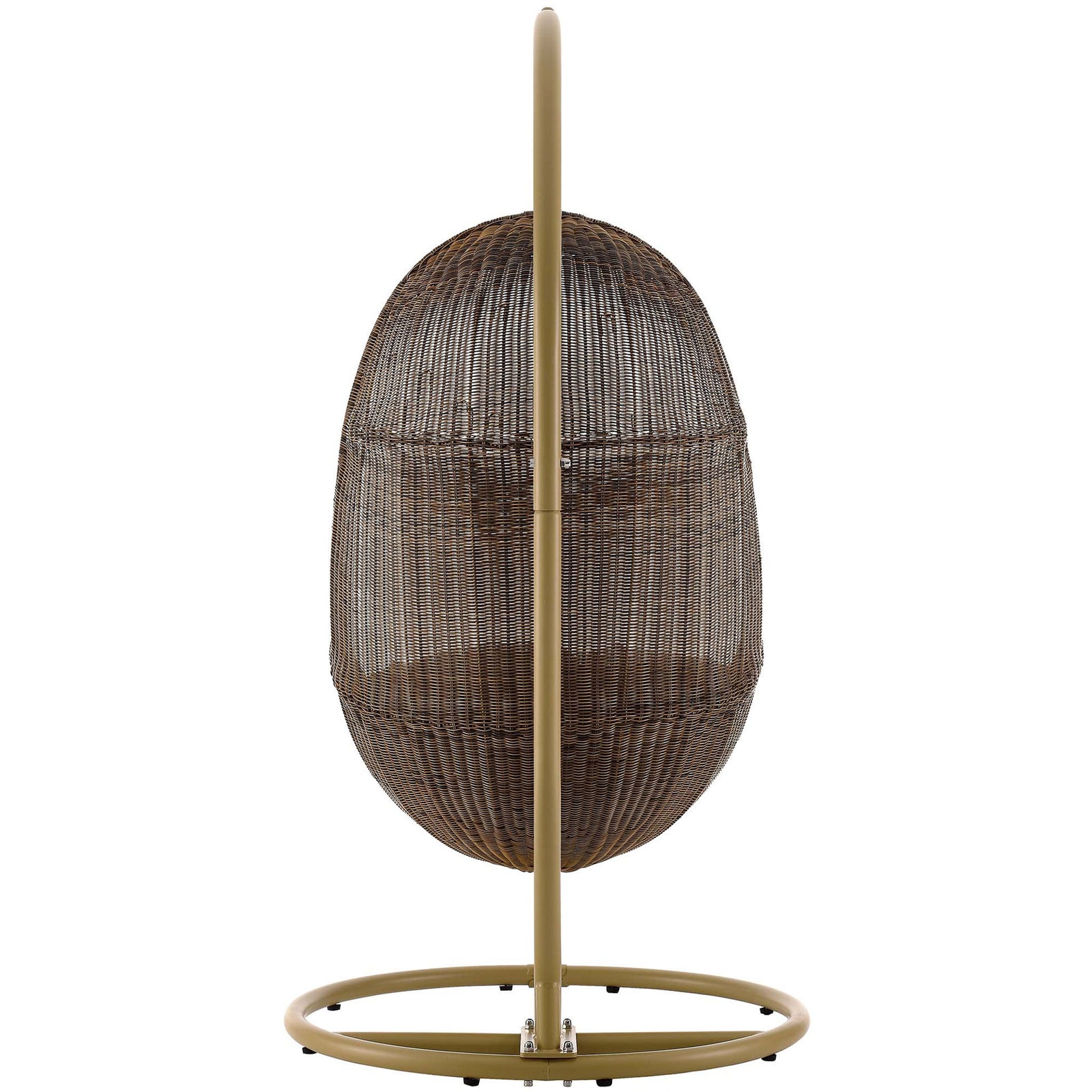 Woven rattan back of the swing chair reveals its airy basket design and durable steel support frame || EEI-2277-YLW-WHI-SET || back_studio