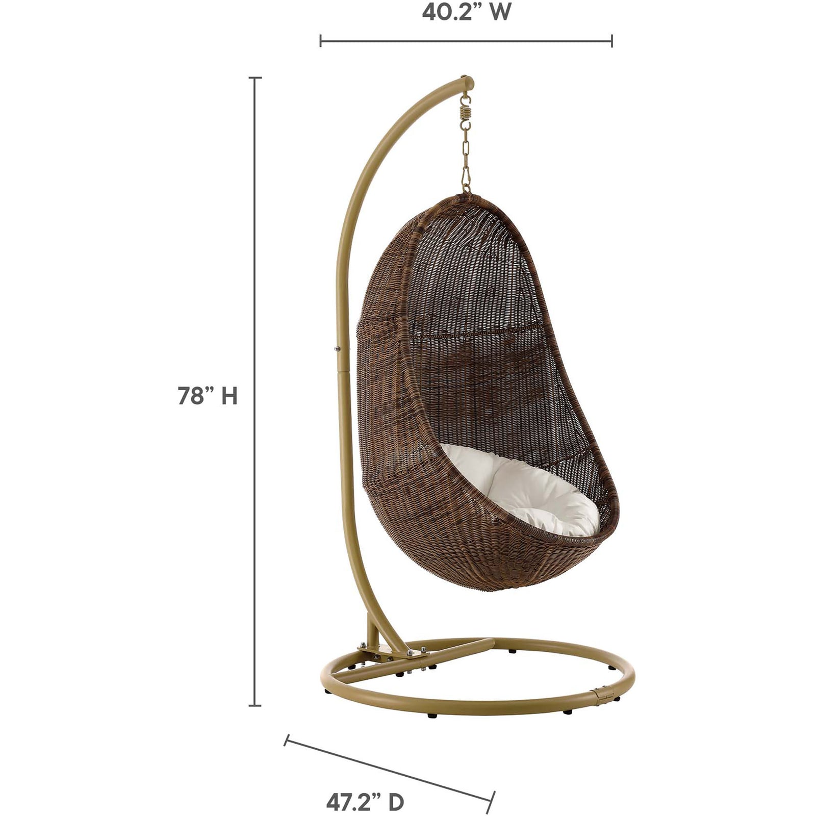 Egg-shaped swing chair with stand measuring 40 inches wide, 47 deep, and 78 high for spacious seating || EEI-2277-YLW-WHI-SET || dimension_studio