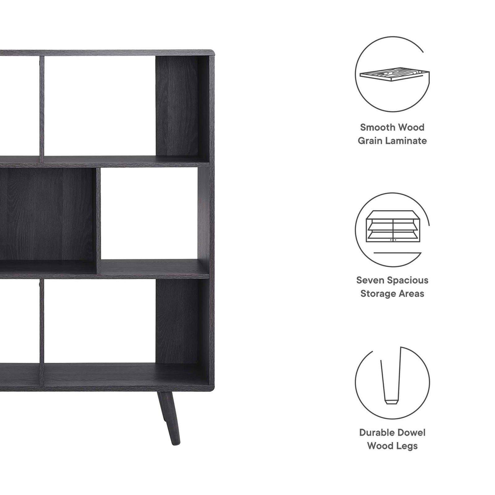 Smooth laminate, seven storage areas, and durable wood legs for everyday use || EEI-2529-CHA || callout_studio