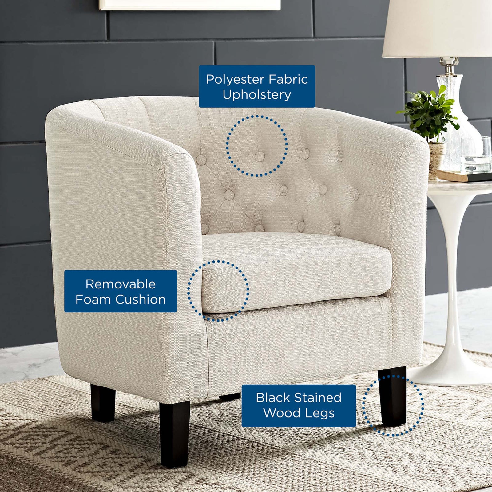 Prosser Upholstered Fabric Armchair Beige