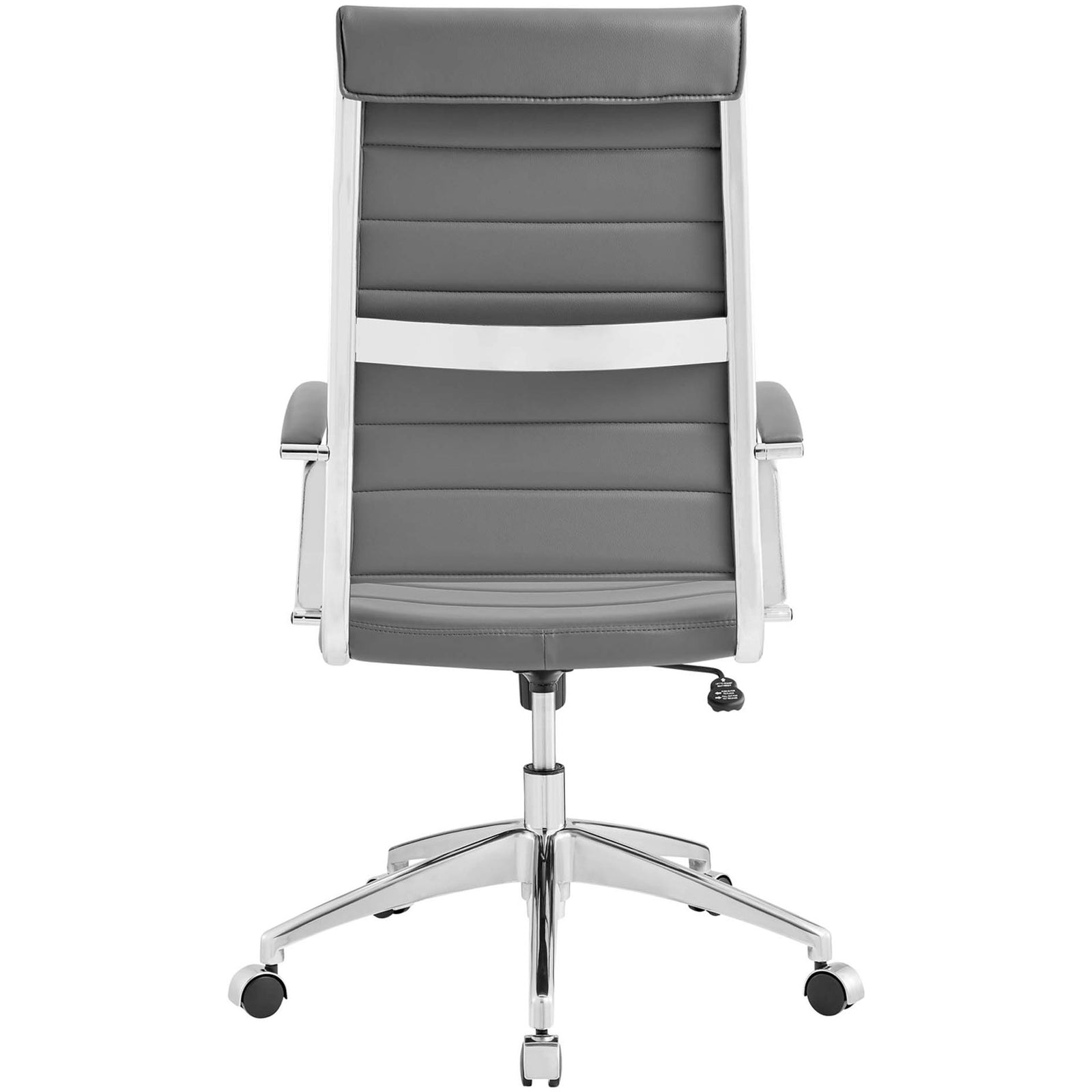Full height gray backrest with horizontal channeling, lumbar support band, and stable chrome caster base || EEI-272-GRY || back_studio