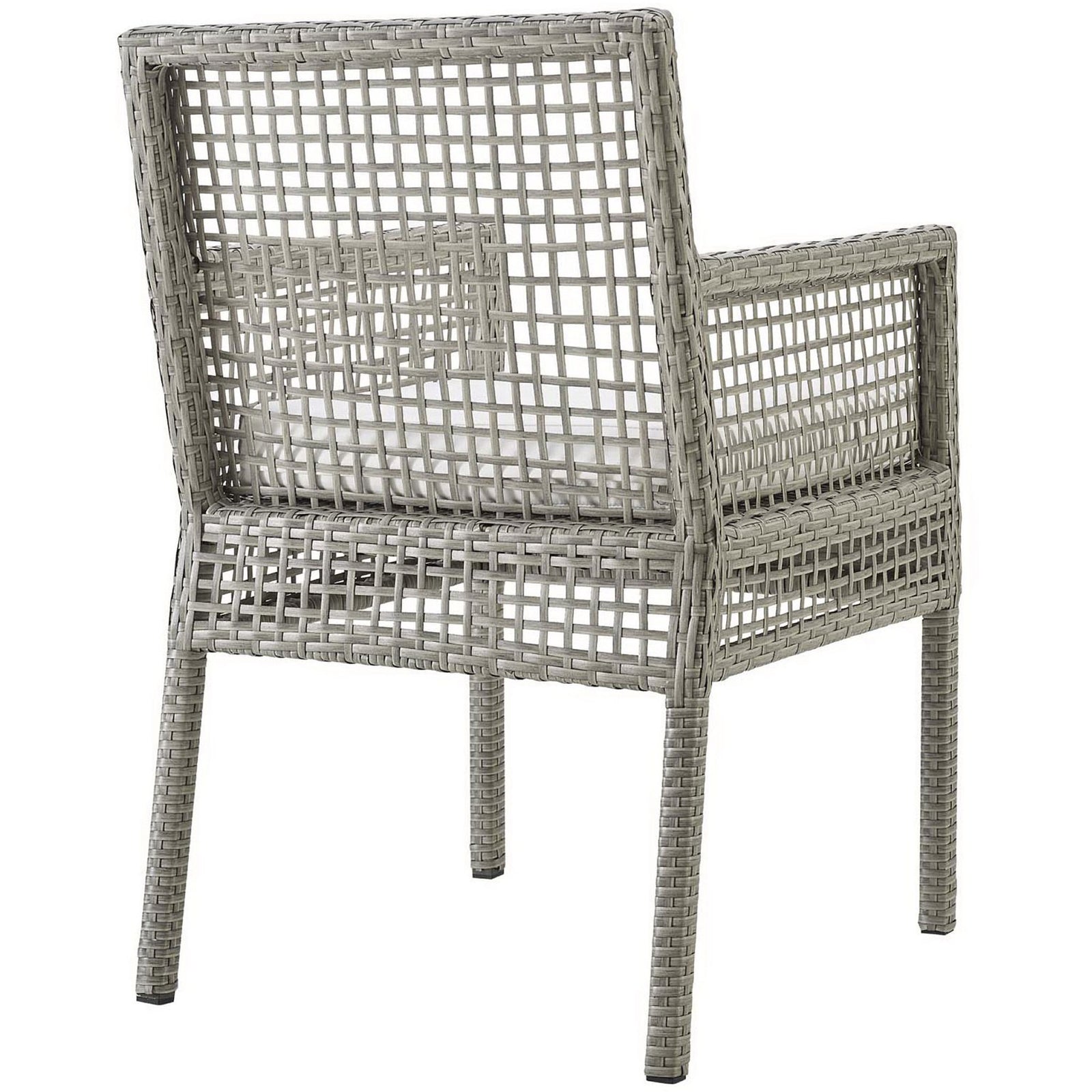 Open lattice gray wicker back and slim legs bring light, modern character to this white-cushioned armchair || EEI-2920-GRY-WHI || back_angle_studio