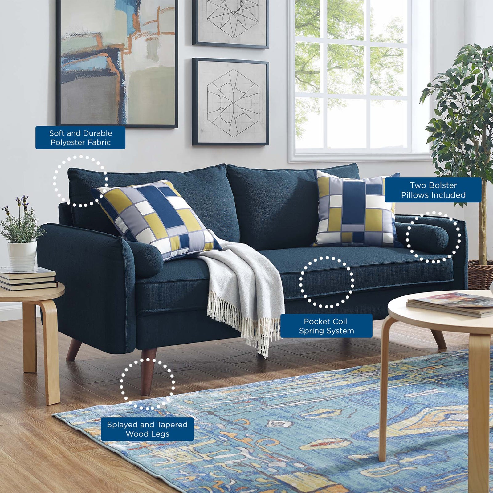 Revelstoke Upholstered Fabric Sofa Azure