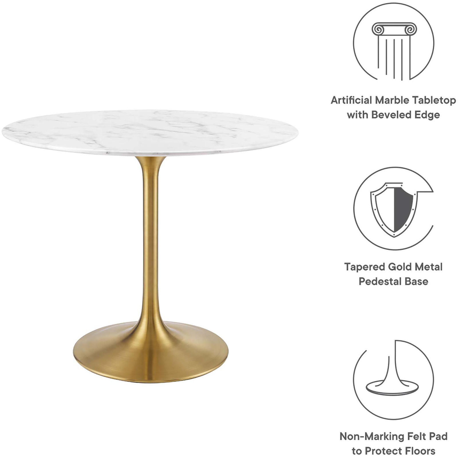 Lore Round Dining Table Gold/White Marble