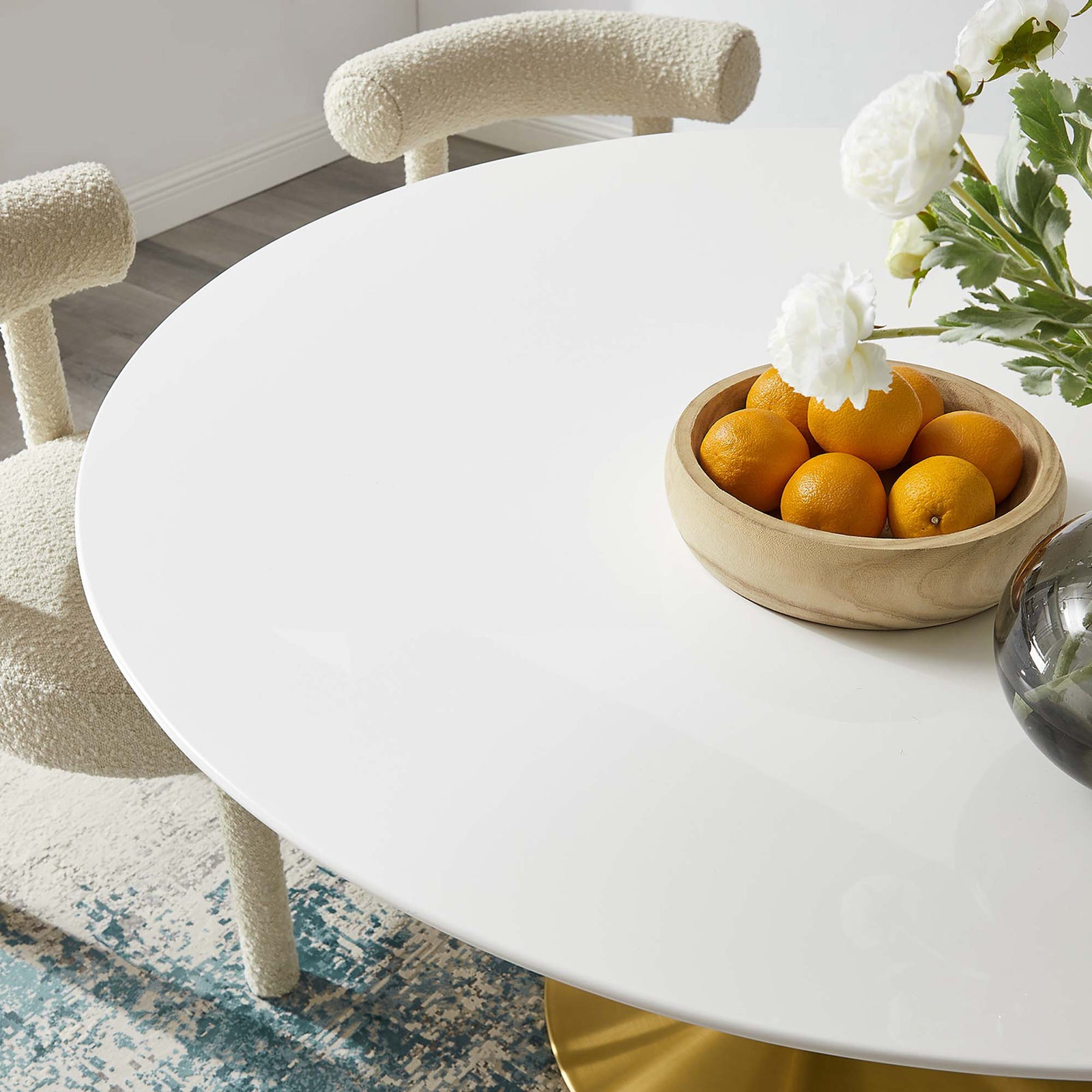 Lore Round Dining Table Gold/White