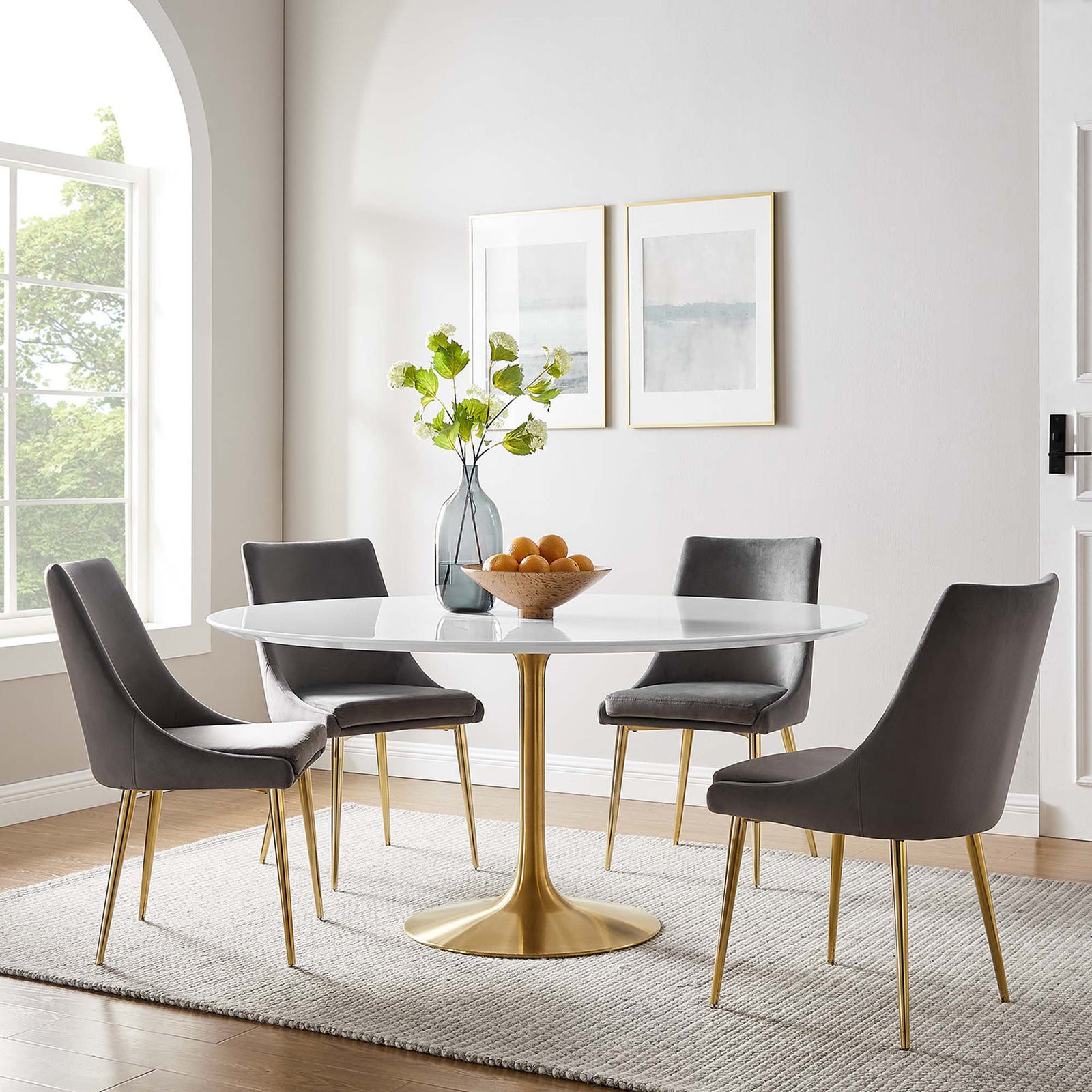 Lore Round Dining Table Gold/White