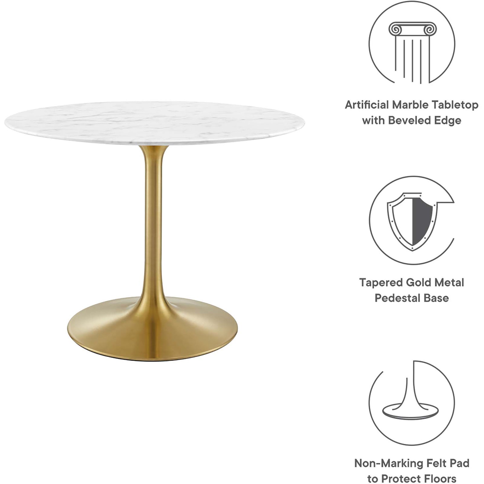 Lore Round Dining Table Gold/White Marble