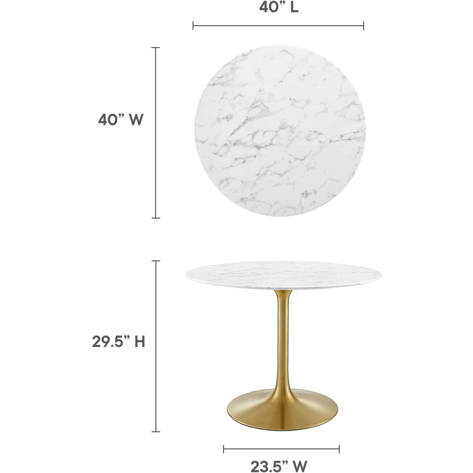 Lore Round Dining Table Gold/White Marble