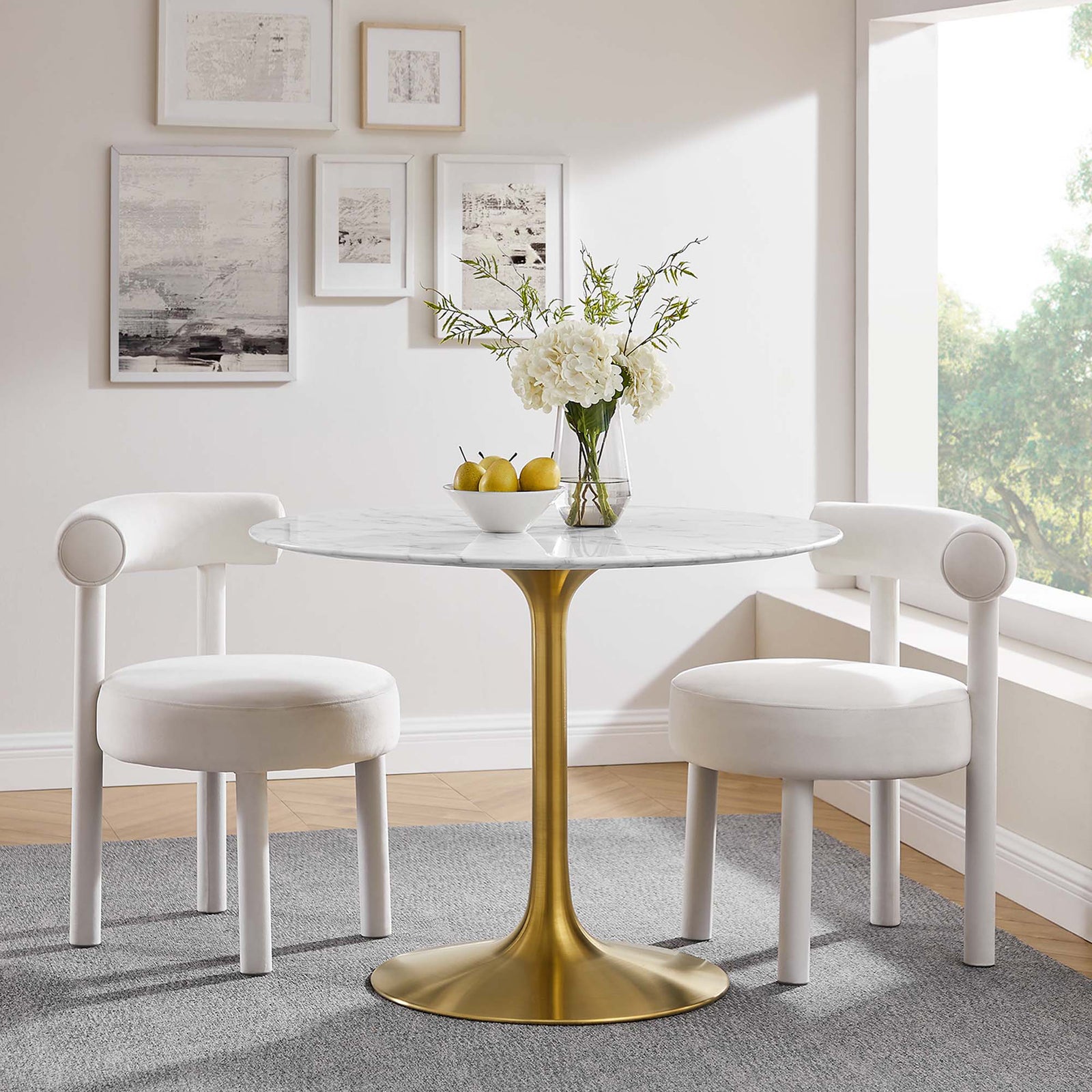 Lore Round Dining Table Gold/White Marble