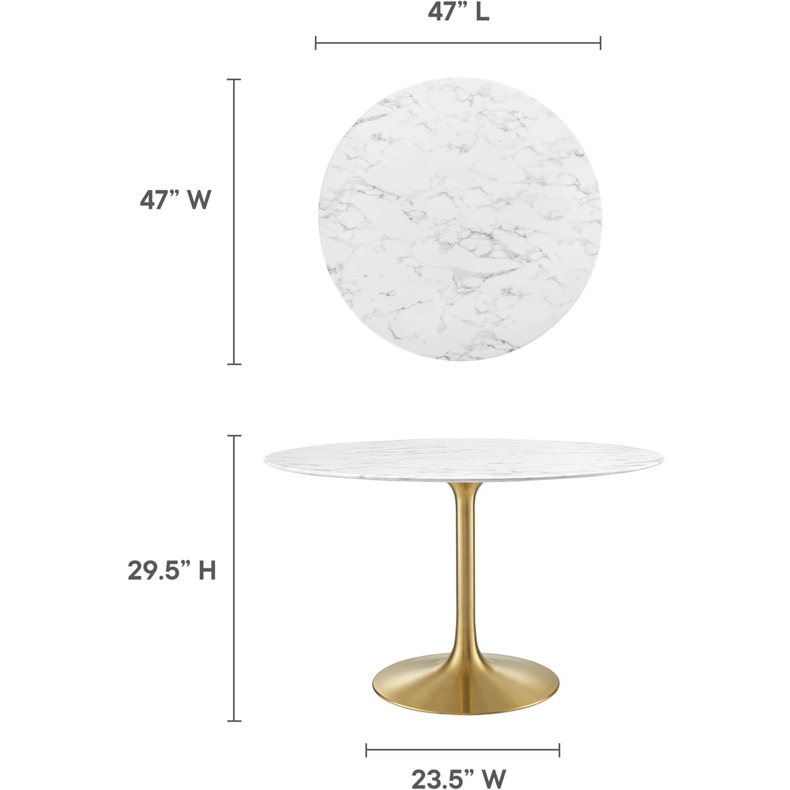 Lore Round Dining Table Gold/White Marble