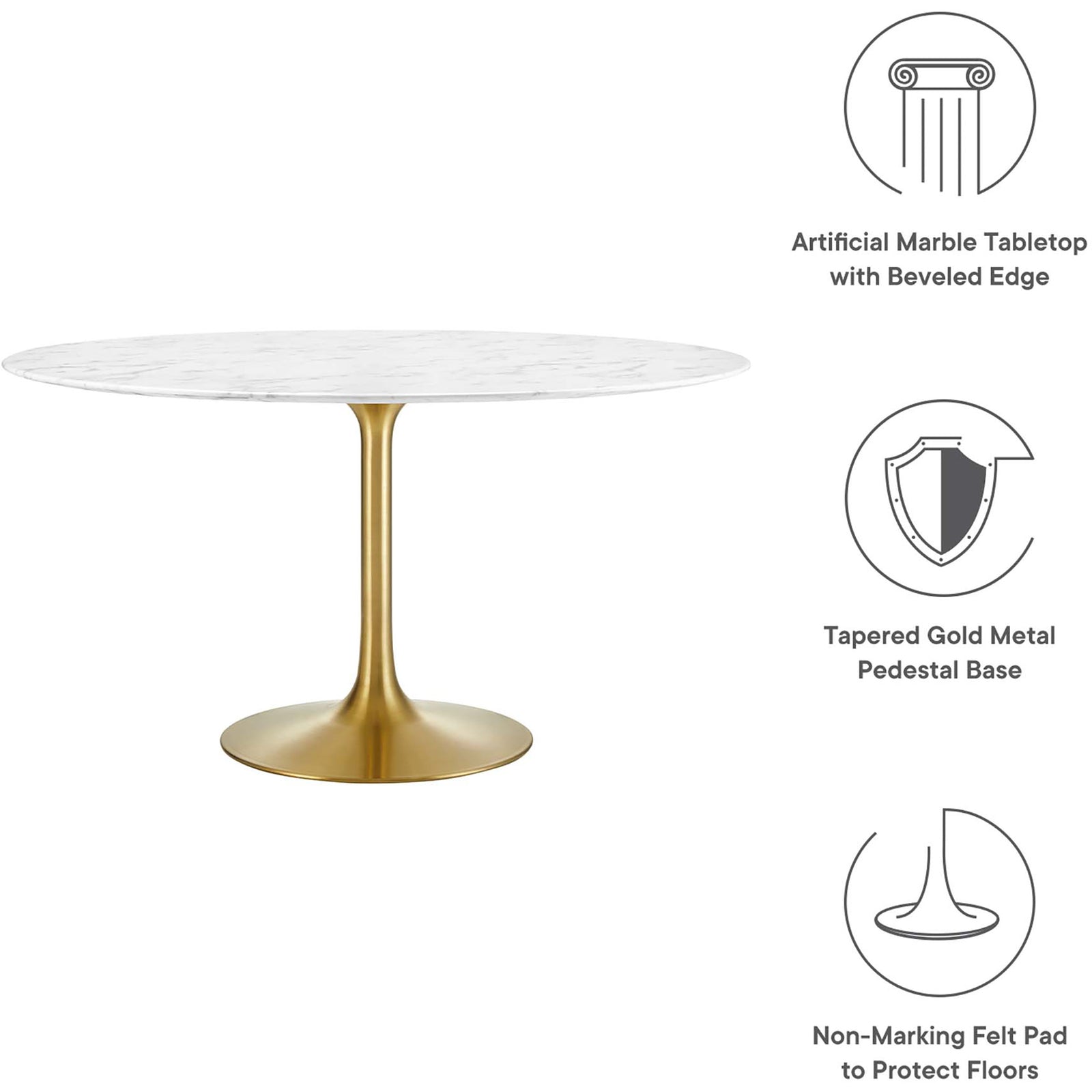 Lore Round Dining Table Gold/White Marble
